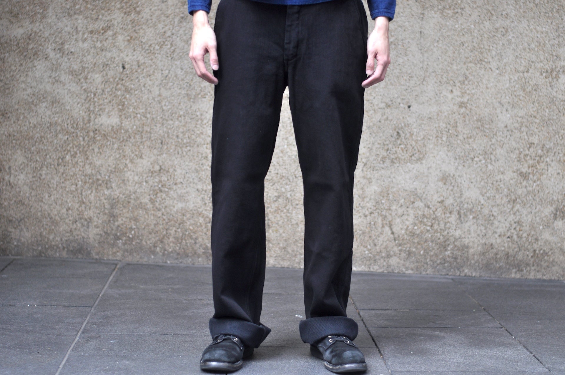 Freewheelers “Black Rogue” Heavyweight Pique Trousers (Rude Black)