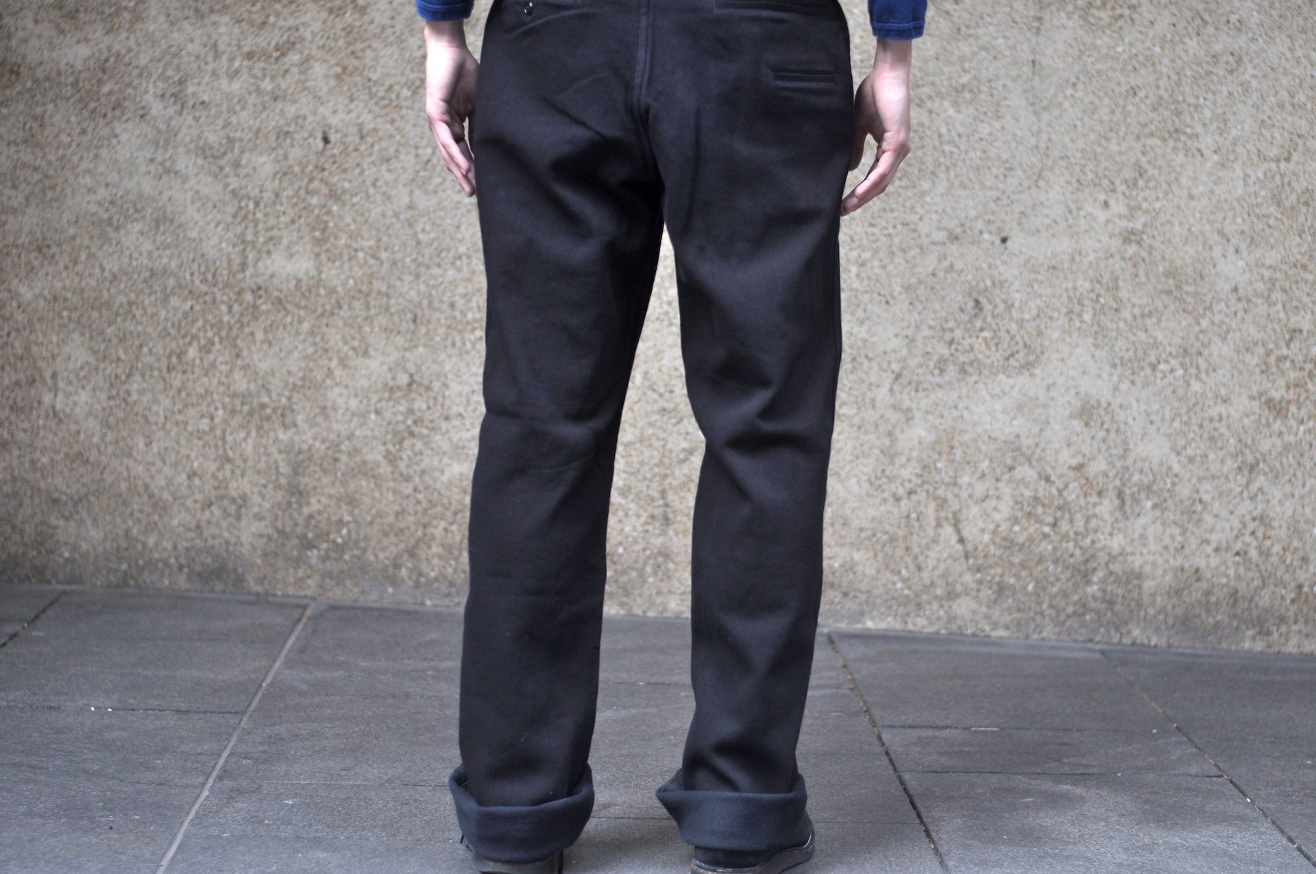 Freewheelers “Black Rogue” Heavyweight Pique Trousers (Rude Black)