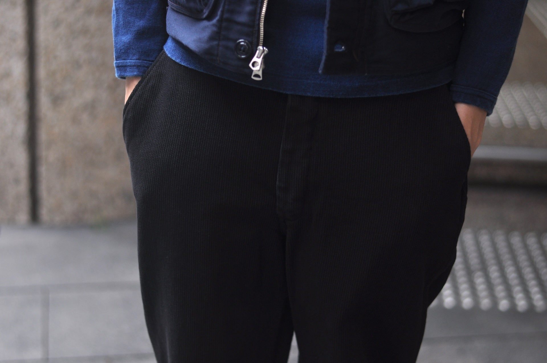 Freewheelers “Black Rogue” Heavyweight Pique Trousers (Rude Black)