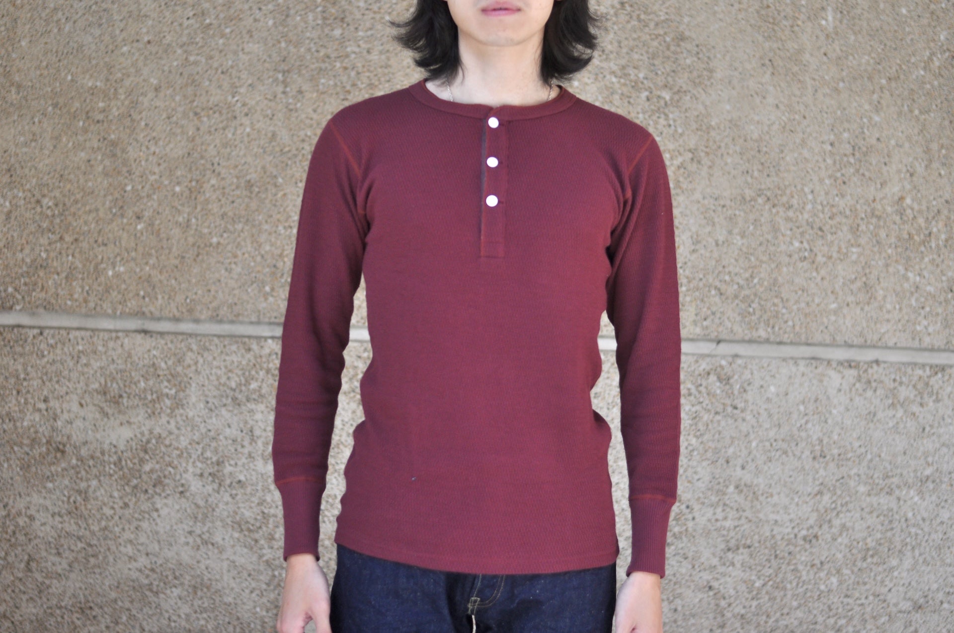 Warehouse Co. "Waffle-Knit" Henley L/S Thermal (Burgundy)