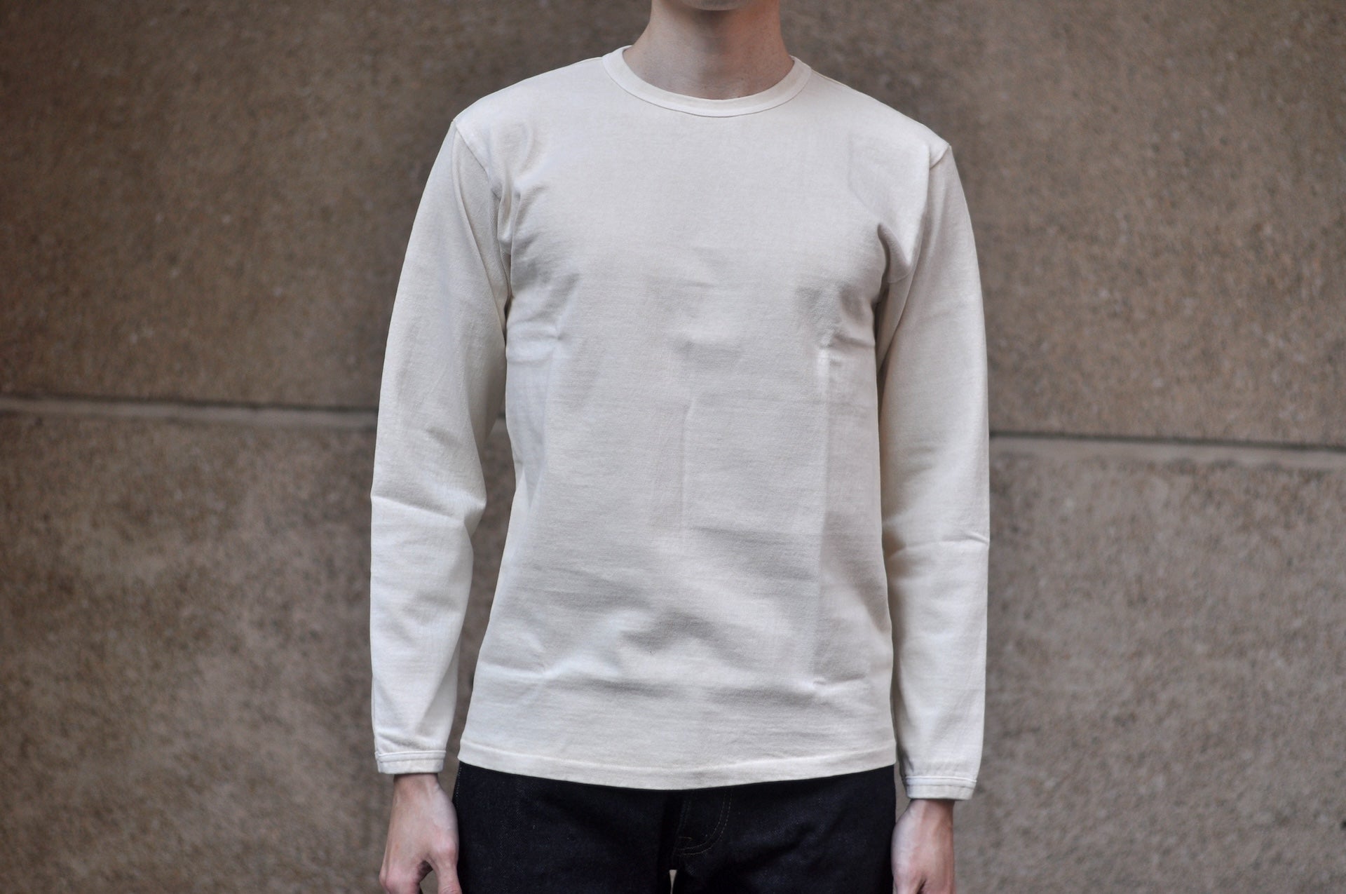 Dubble Works Heavyweight “STAND WHEELER” Pigment-Dyed Loopwheeled L/S Tee (P.D Cream)