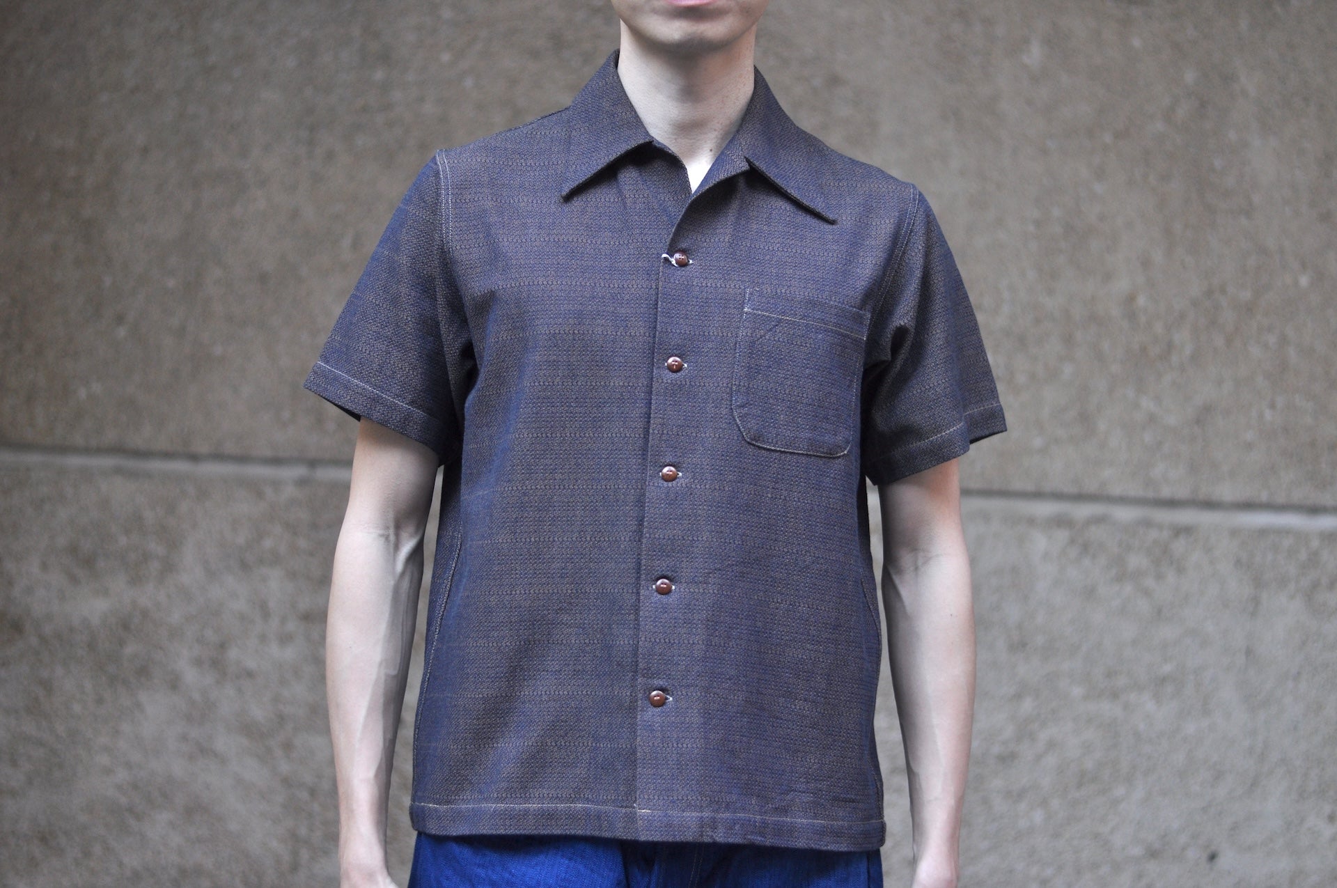Samurai 10oz “Konako Ai-Madara” Sashiko S/S Open Collar Shirt