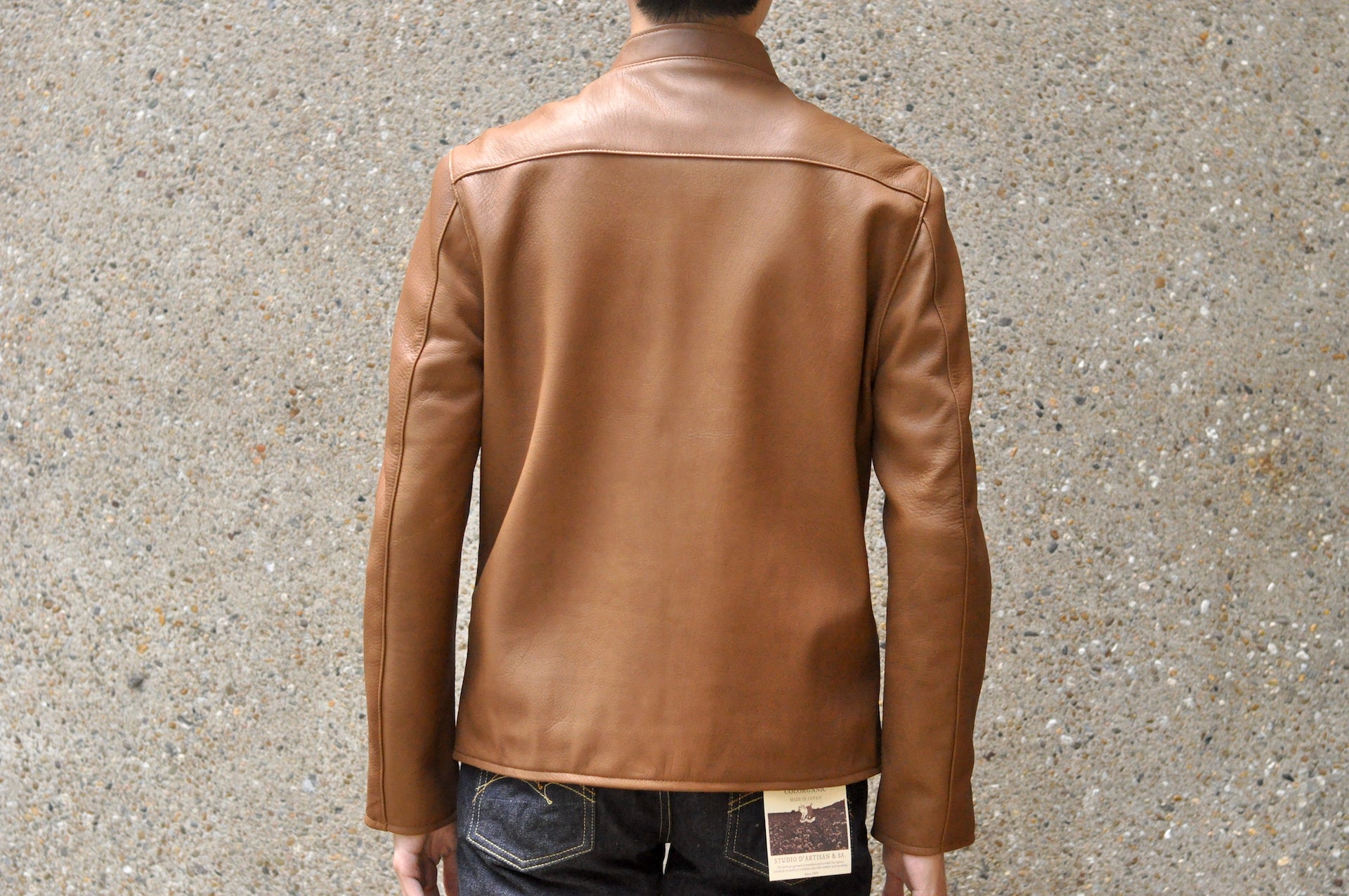 The Flat Head X CORLECTION Deerskin Stand Collar Single Riders Jacket (Brown)
