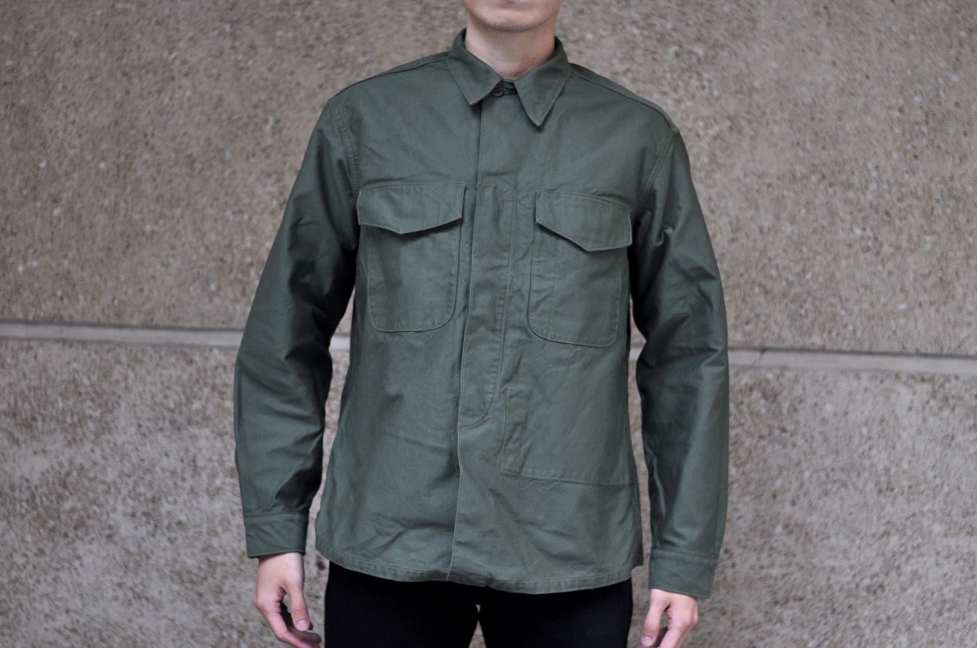 Freewheelers Military Back Satin "Combat Utility Jacket" (Olive Green)