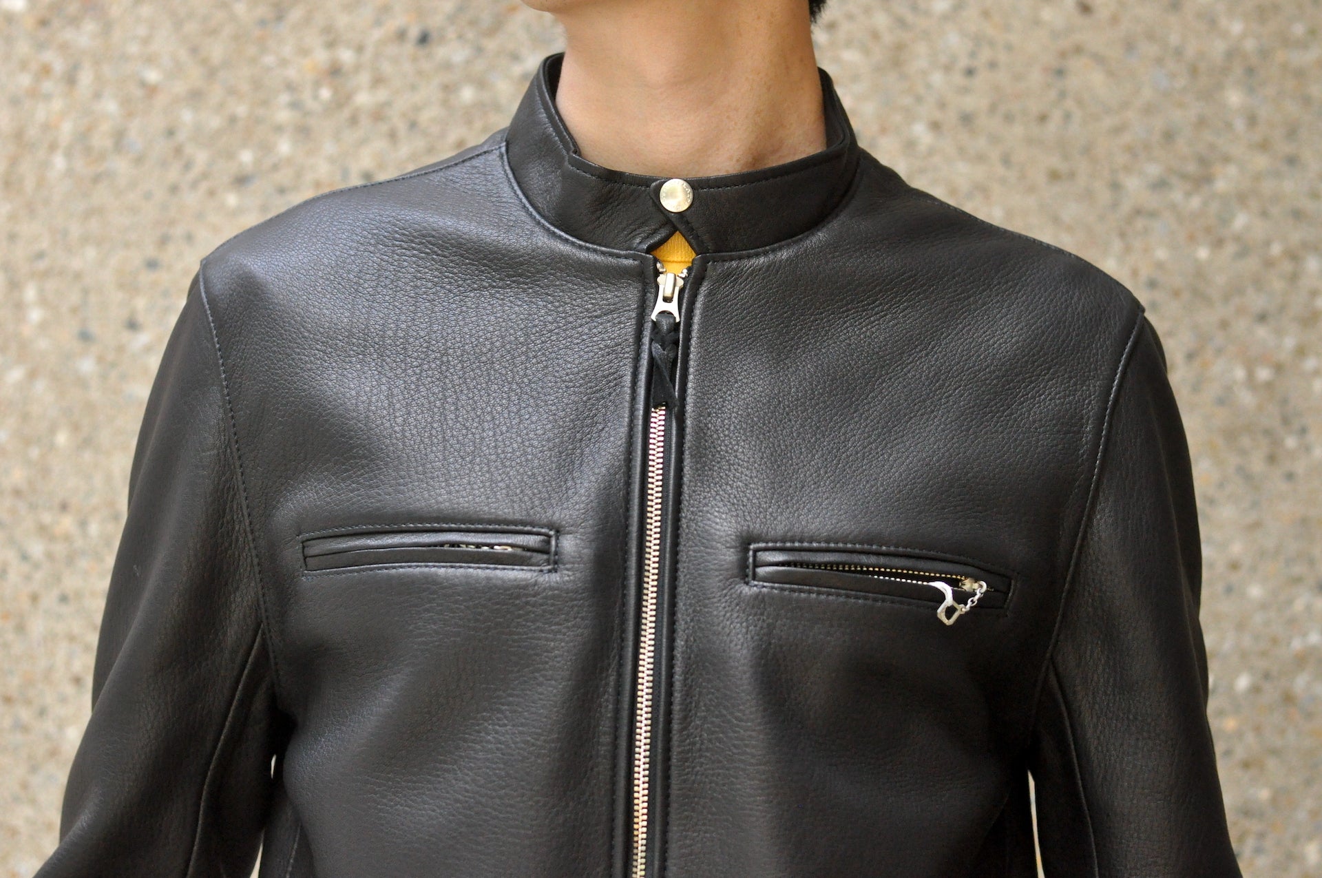The Flat Head X CORLECTION Deerskin Stand Collar Single Riders Jacket (Black)