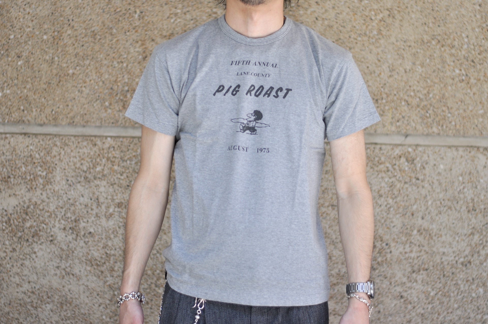 Warehouse 5oz "Pig Roast" Tubular Tee (Heather Grey)