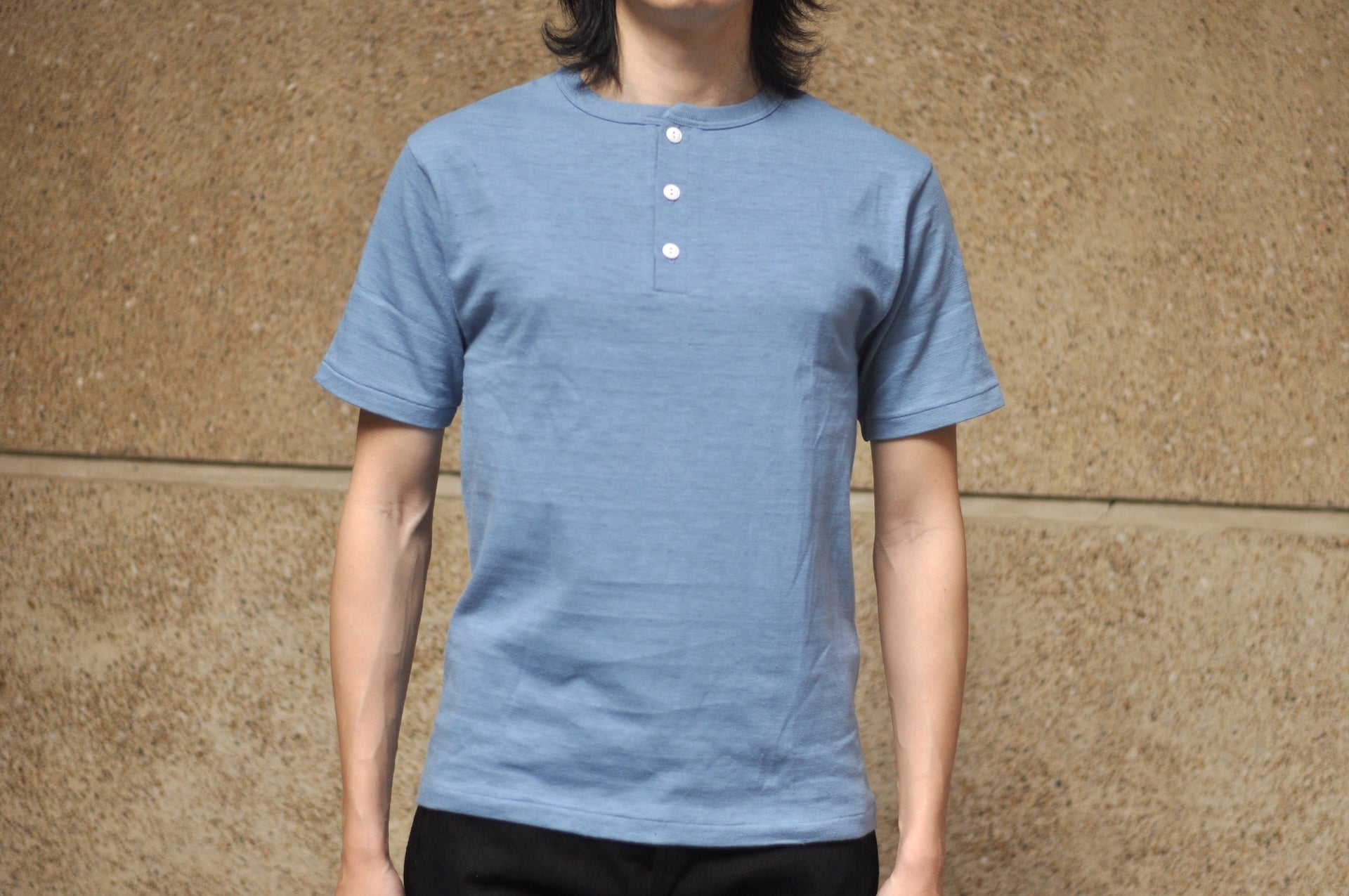 Warehouse 5.5oz "Bamboo Textured" Henley Tee (Pale Blue)