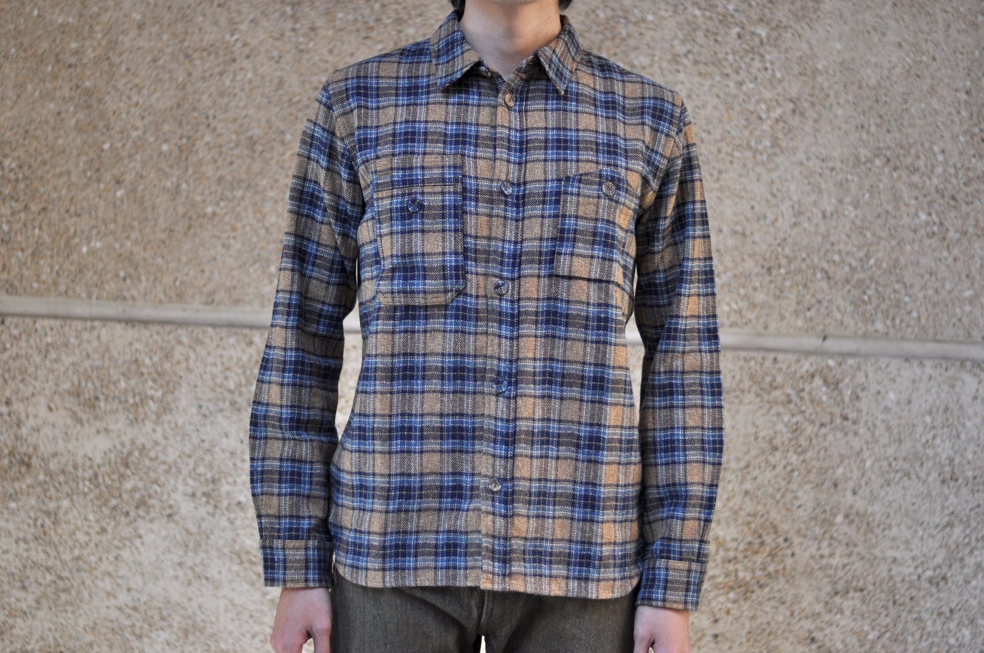 Pure Blue Japan 11oz "Cotton Tweed" Flannel Early Workshirt (Beige)