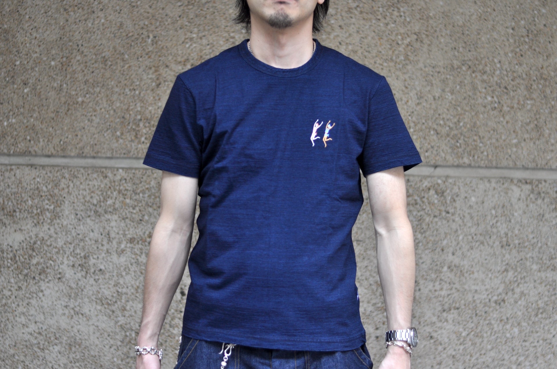 Pure Blue Japan 6.5oz Embroidered Grand Indigo Dyed Tee (Vacation)