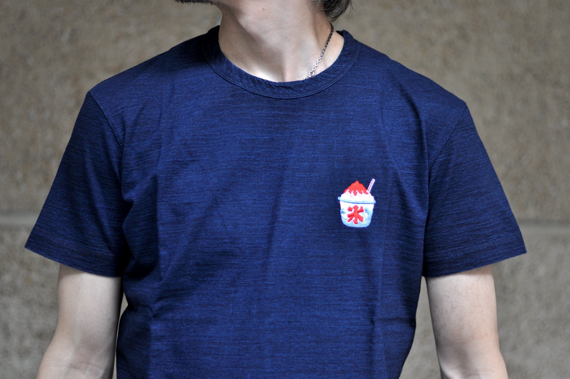 Pure Blue Japan 6.5oz Embroidered Grand Indigo Dyed Tee (Shaved Ice)