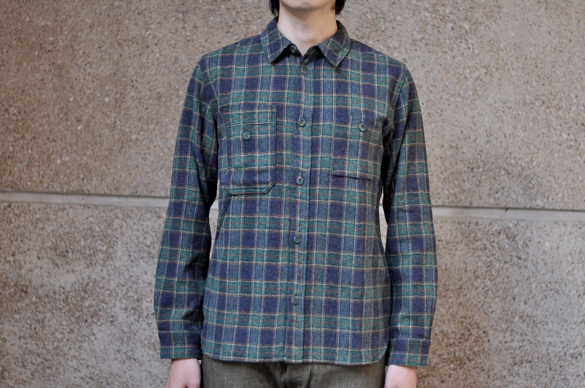 Pure Blue Japan 11oz "Cotton Tweed" Flannel Early Workshirt (Green)