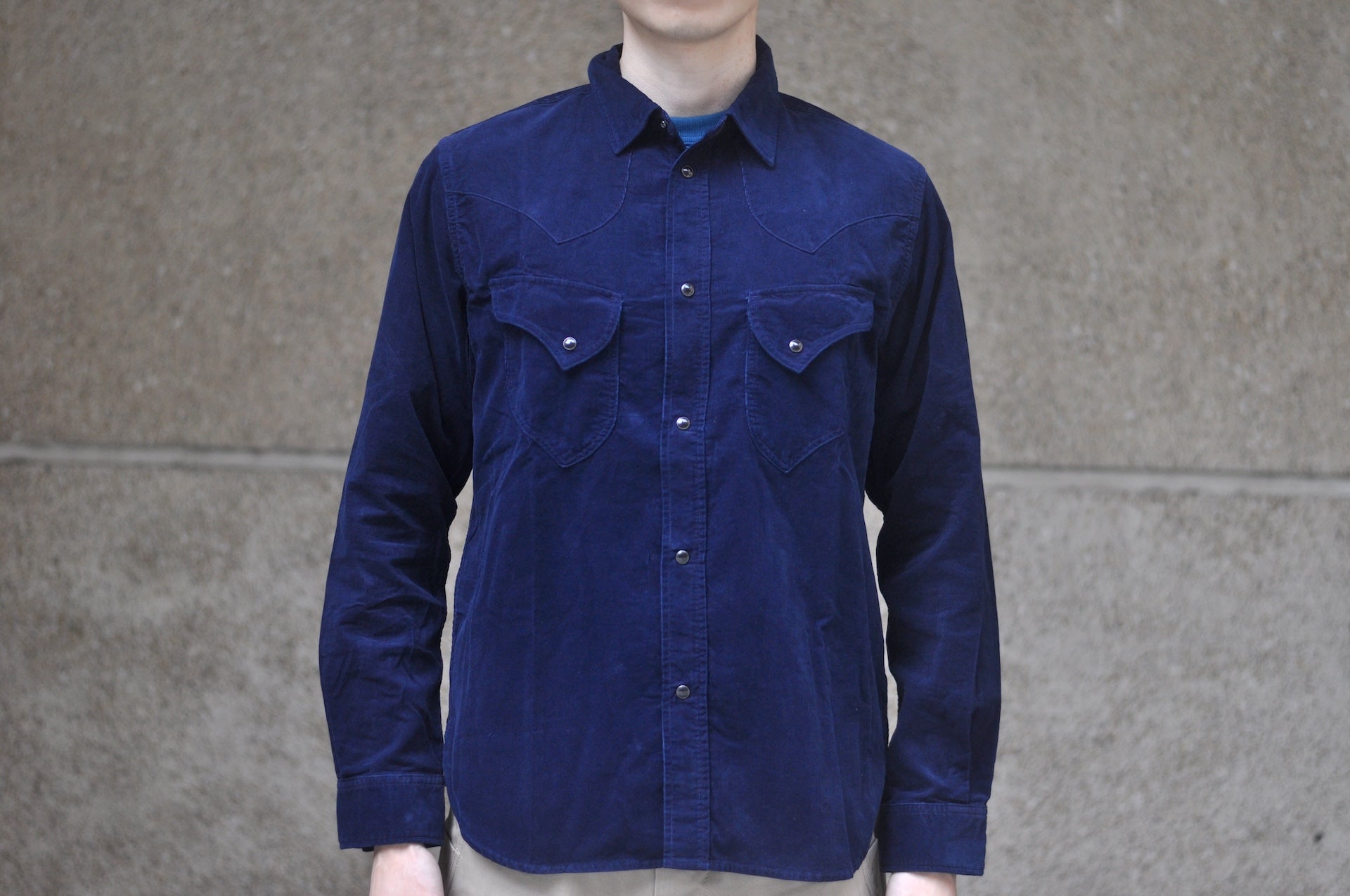 Pure Blue Japan 8oz "Silky-Smooth" Corduroy Western Shirt (Grand Indigo)