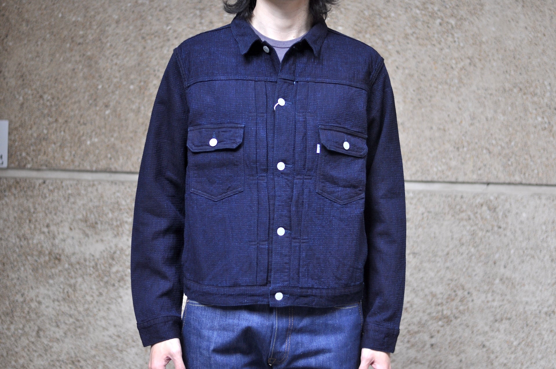 Omoto Denim 12oz Indigo Dyed "Cube Sashiko" Modified Type 2 Jacket