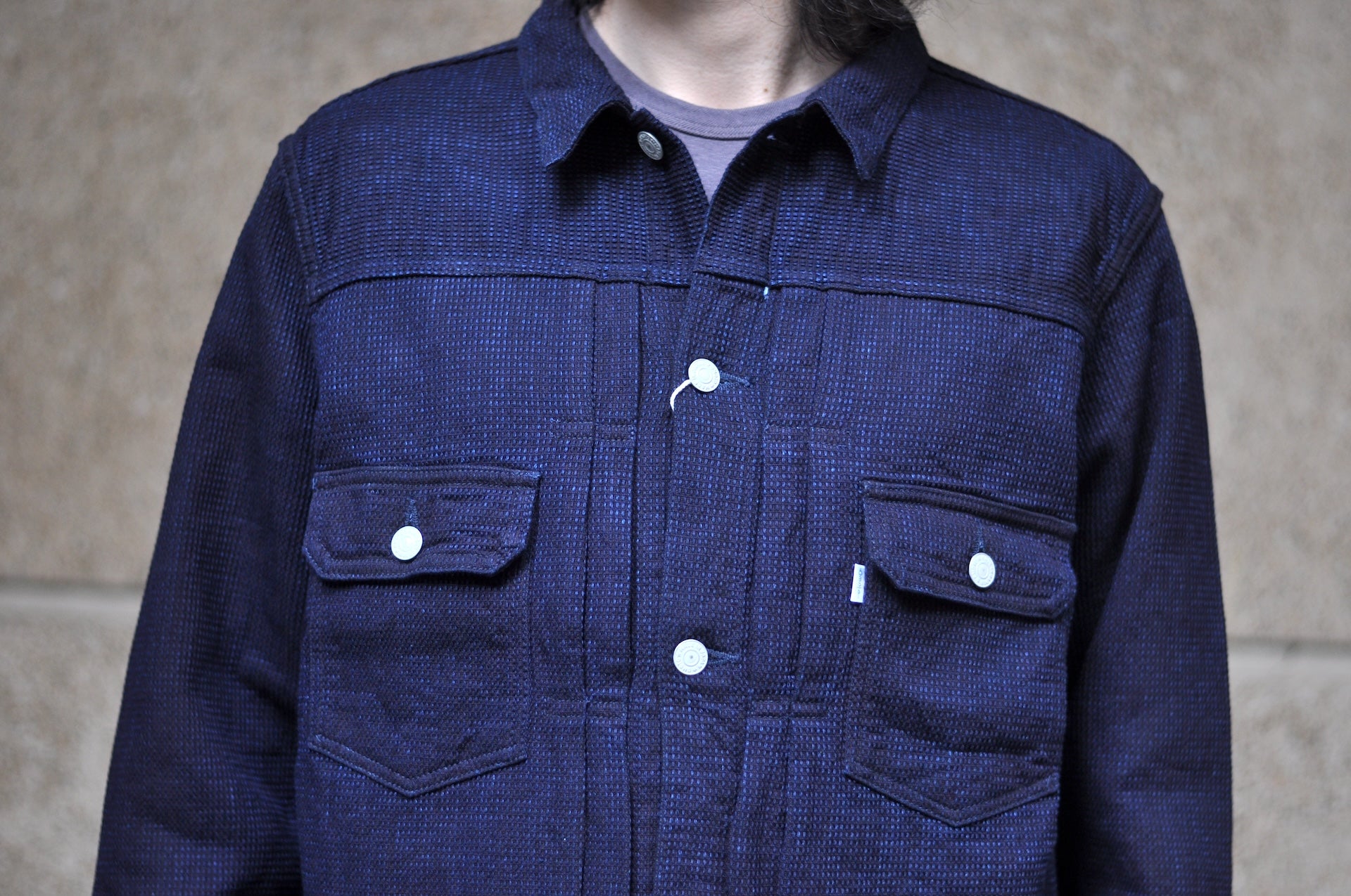Omoto Denim 12oz Indigo Dyed "Cube Sashiko" Modified Type 2 Jacket