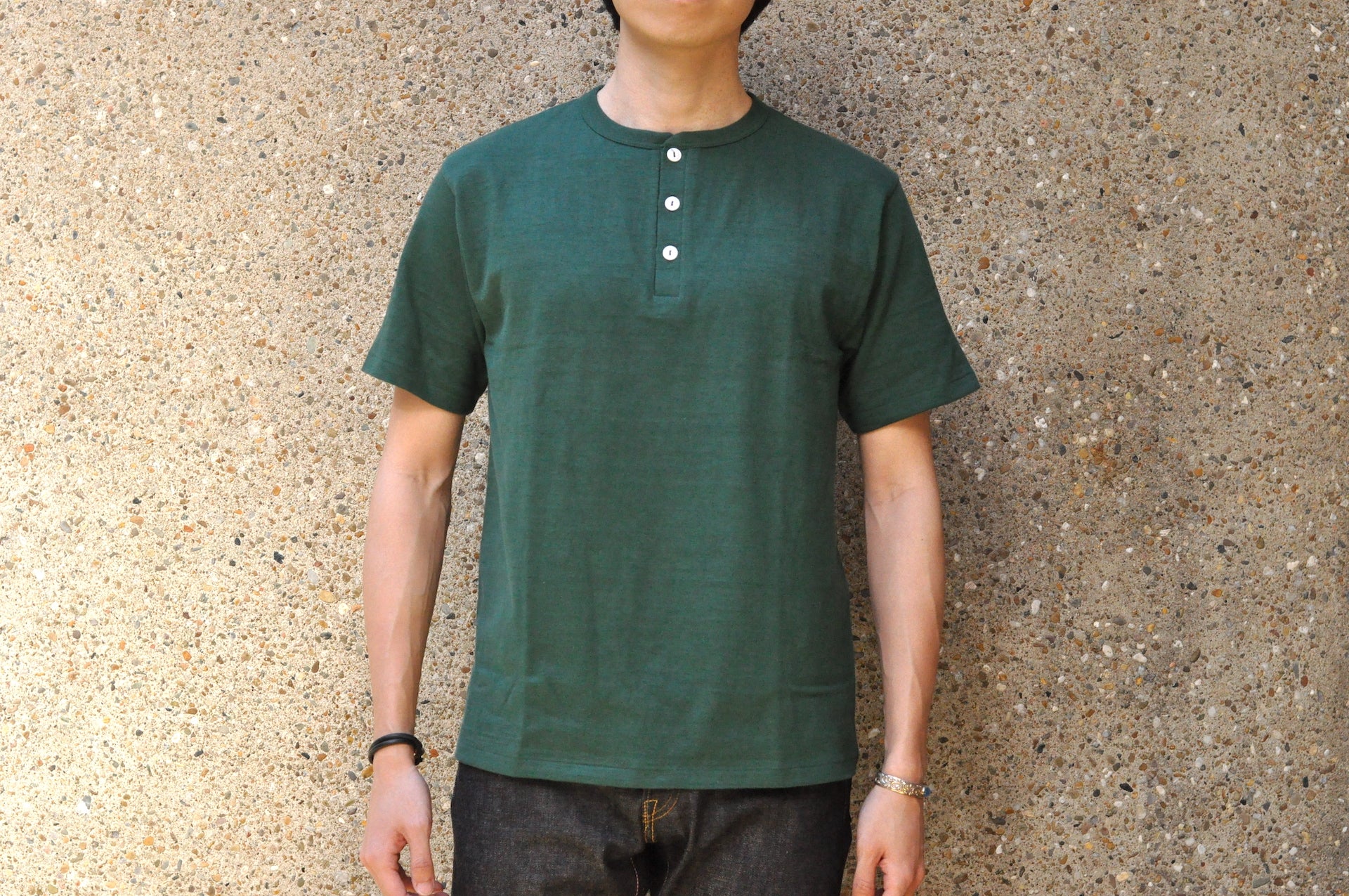 Warehouse 5.5oz "Bamboo Textured" Henley Tee (Dark Green)