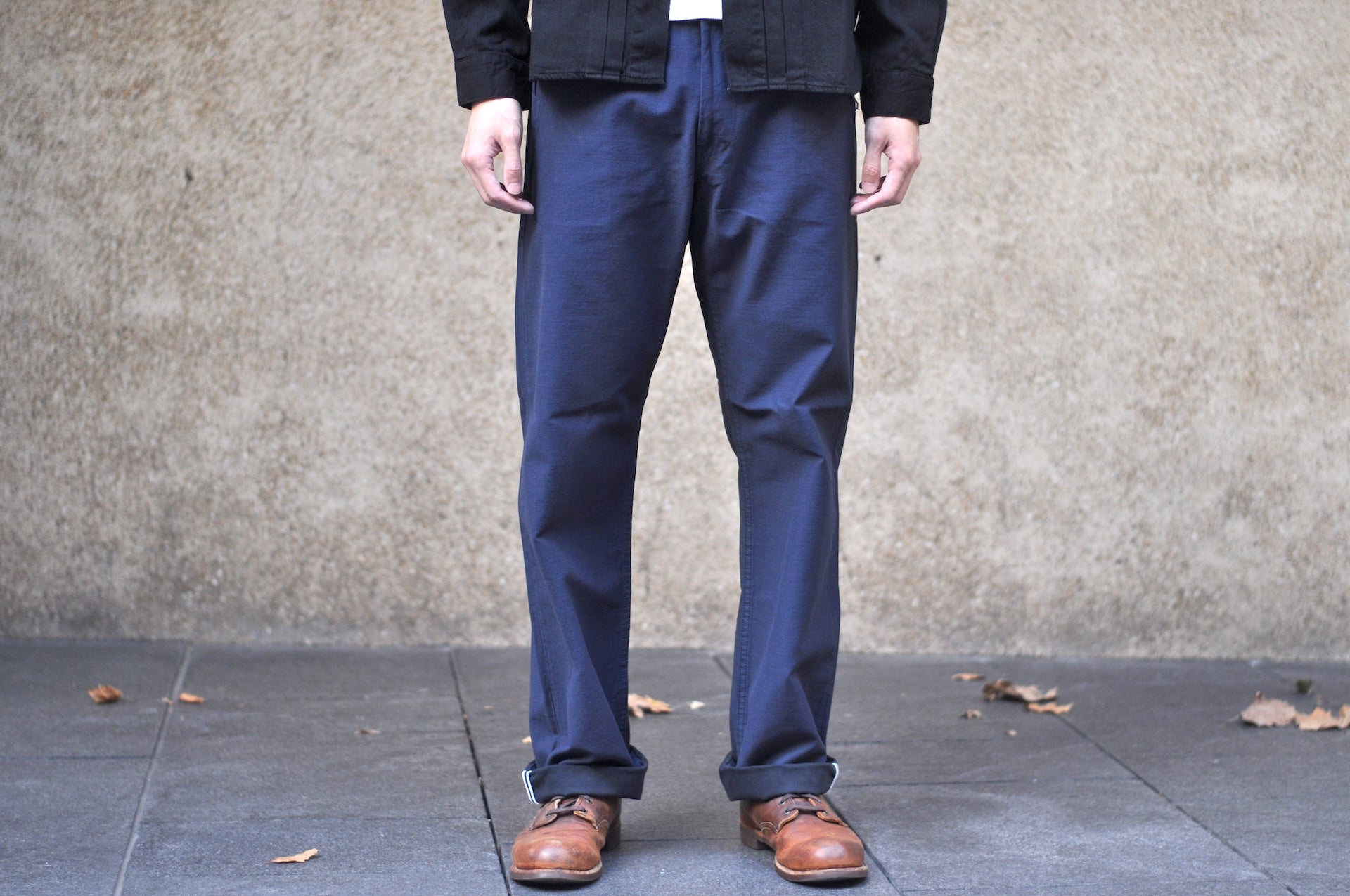 Pure Blue Japan Heavyweight Back Sateen Trousers (Navy X Black)