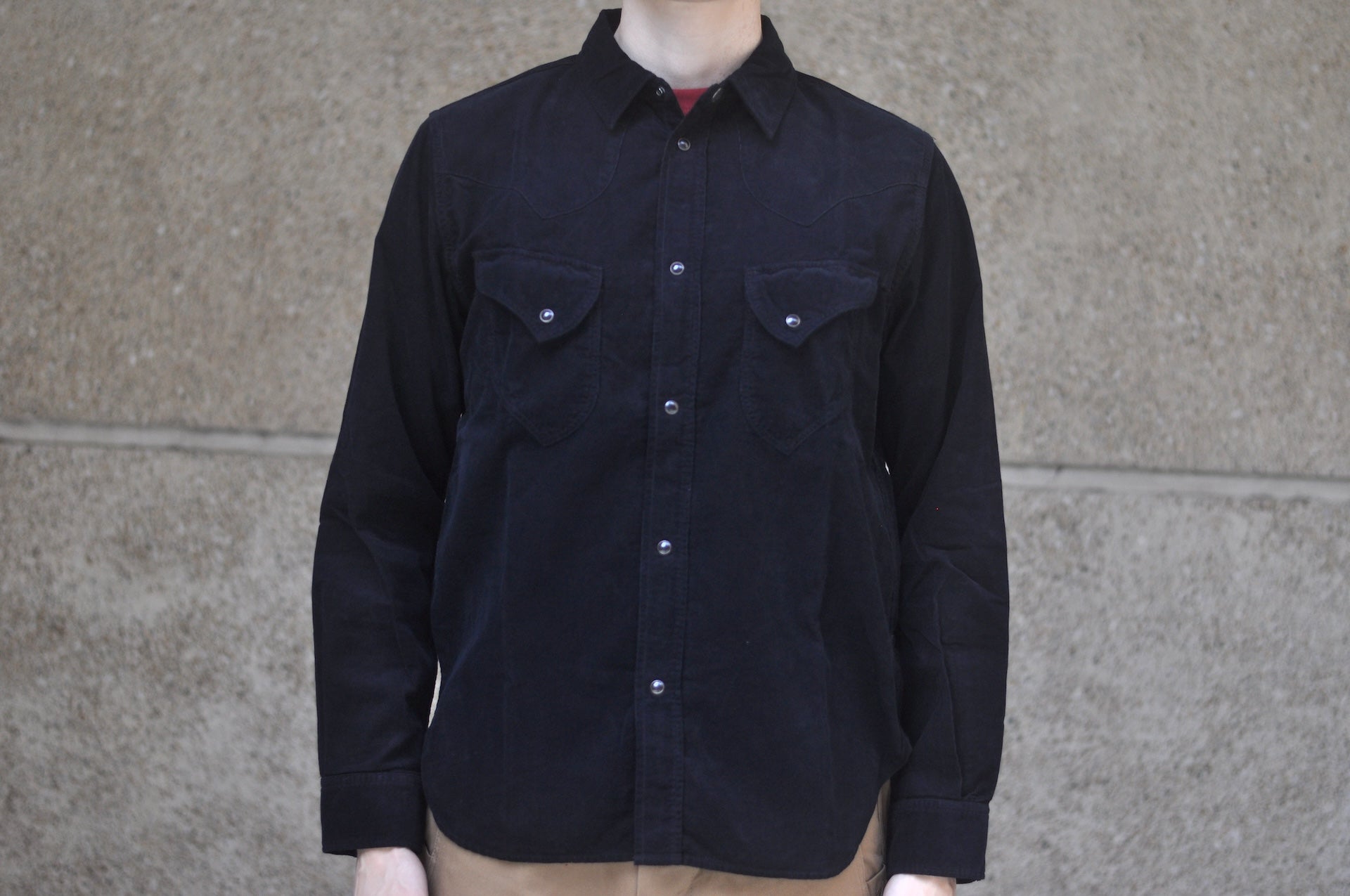 Pure Blue Japan 8oz "Silky-Smooth" Corduroy Western Shirt (Black Overdyed)