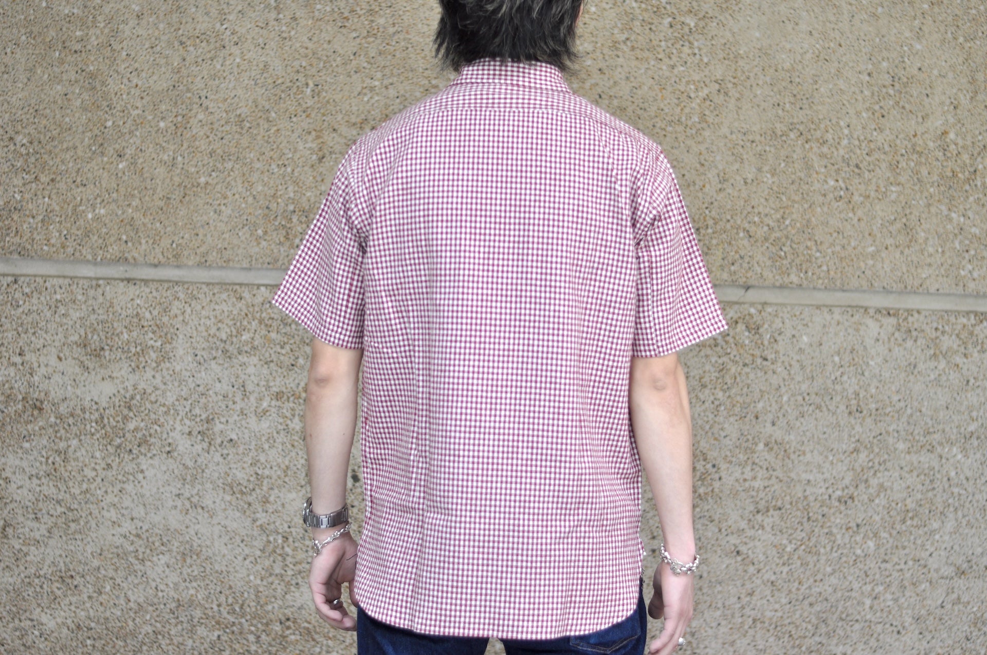 Warehouse 8oz Selvage Cotton/Linen Selvage Gingham Check S/S Work Shirt (Red)