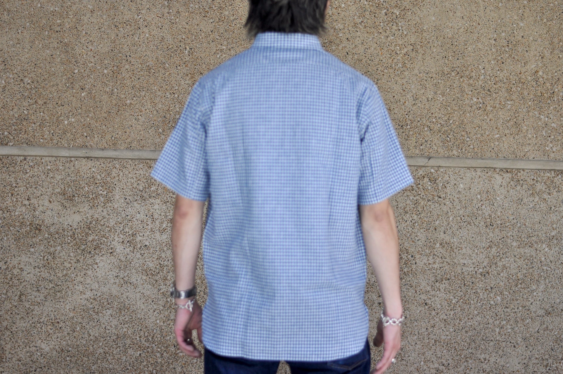 Warehouse 8oz Selvage Cotton/Linen Selvage Gingham Check S/S Work Shirt (Blue)