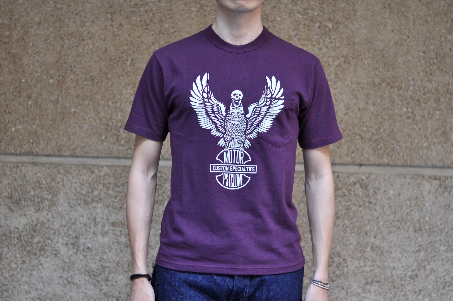 Freewheelers "Screaming Eagle" Loopwheeled Pocket Tee (Plum Crazy)