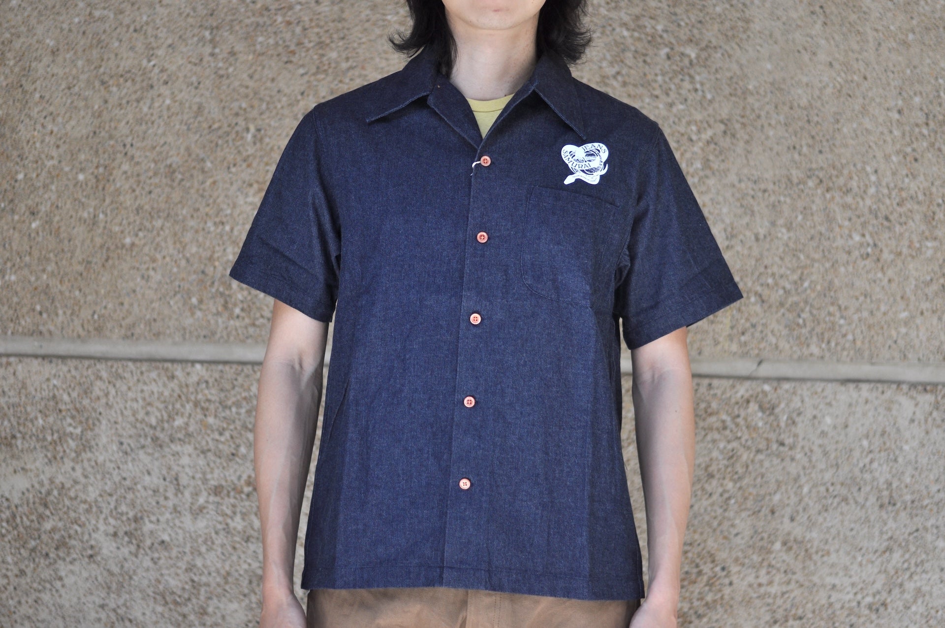 Samurai 8oz Indigo Dyed Denim "Musha-e" 8oz Open Collar S/S Shirt