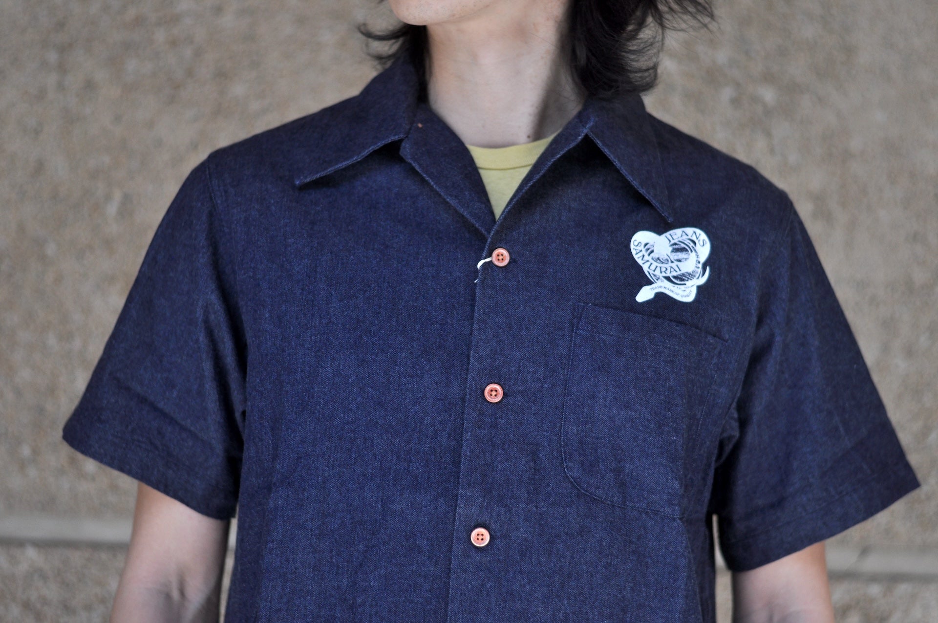 Samurai 8oz Indigo Dyed Denim "Musha-e" 8oz Open Collar S/S Shirt