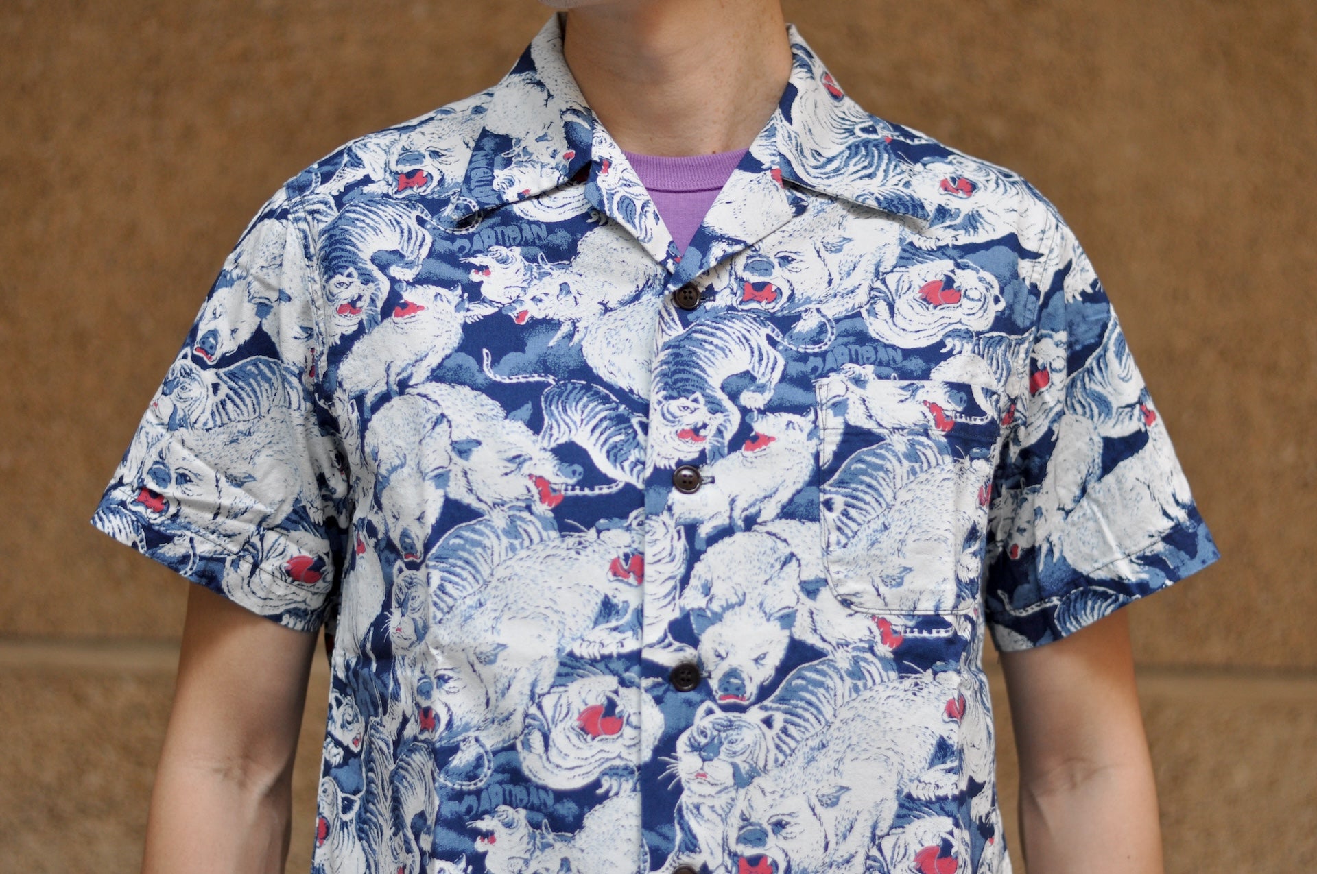 Studio D'Artisan "Hundreds of Tigers & Boars" Indigo-Dyed Aloha S/S Shirt