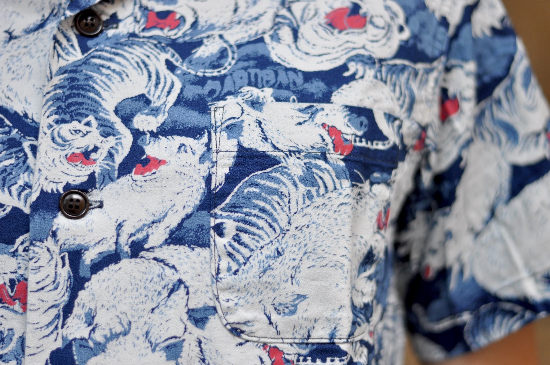 Studio D'Artisan "Hundreds of Tigers & Boars" Indigo-Dyed Aloha S/S Shirt