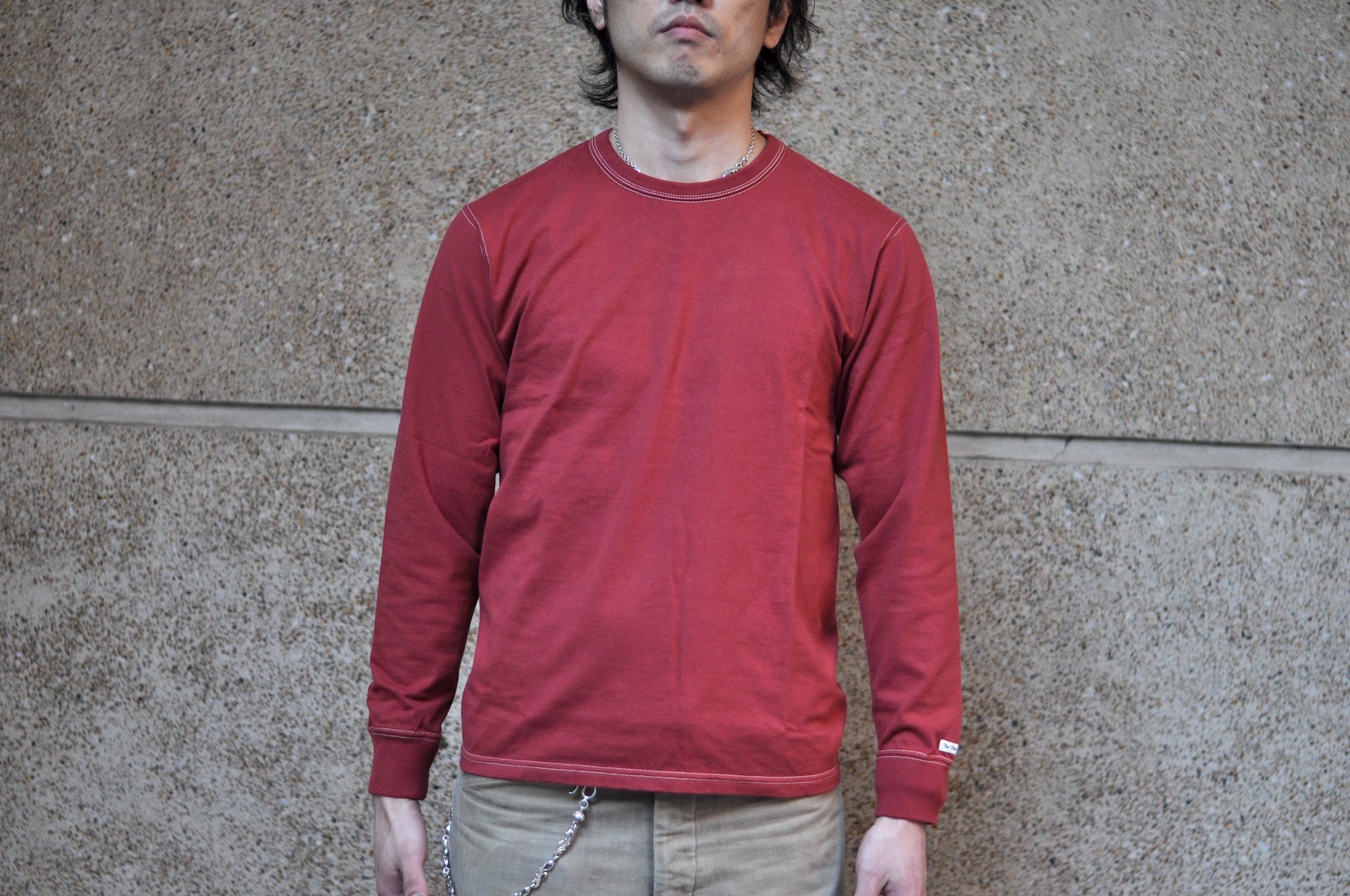 The Flat Head 9oz Loopwheel L/S Plain Tee (Burgundy)