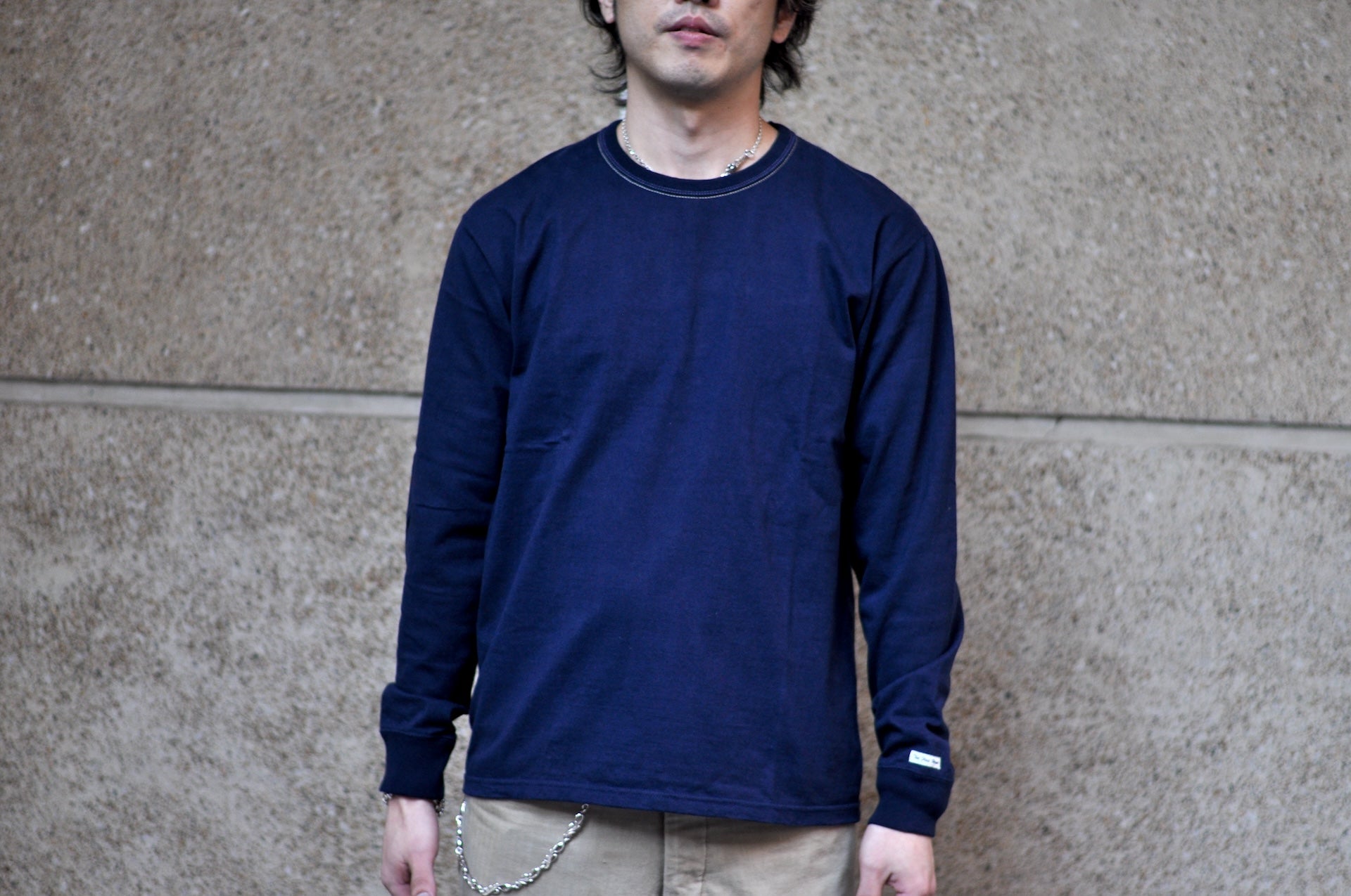 The Flat Head 9oz Loopwheel L/S Plain Tee (Navy)