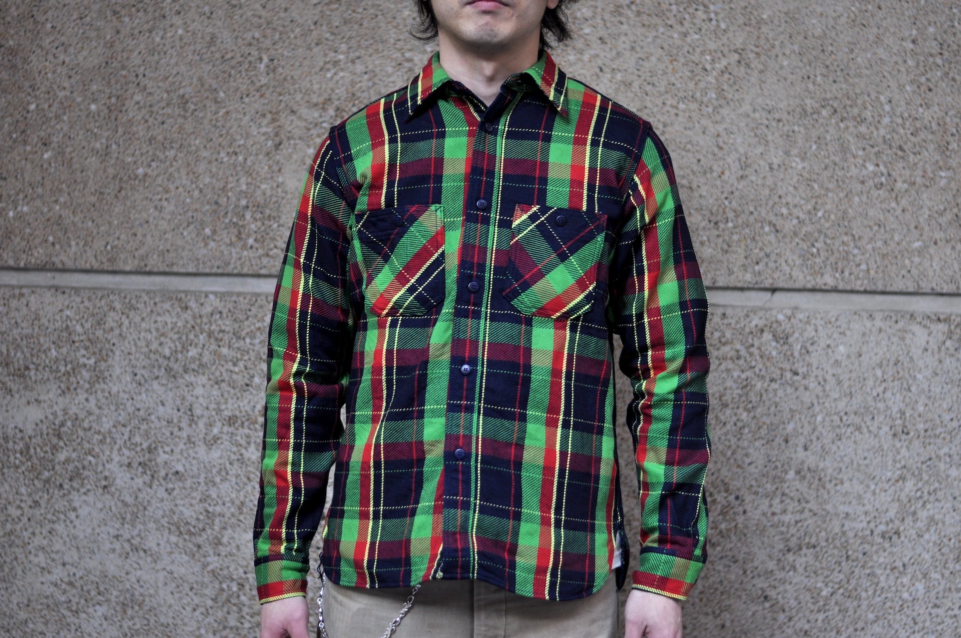 Samurai Indigo Dyed Heavyweight Flannel Workshirt (Lumberjack Green)