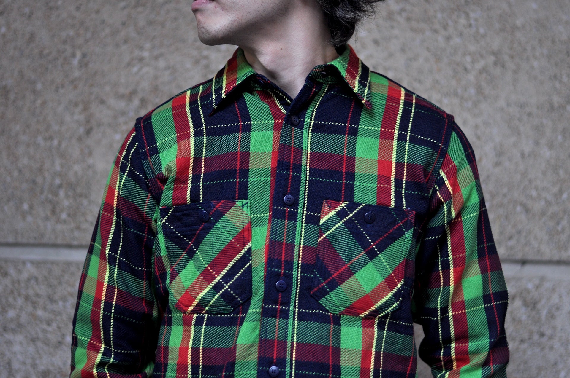 Samurai Indigo Dyed Heavyweight Flannel Workshirt (Lumberjack Green)