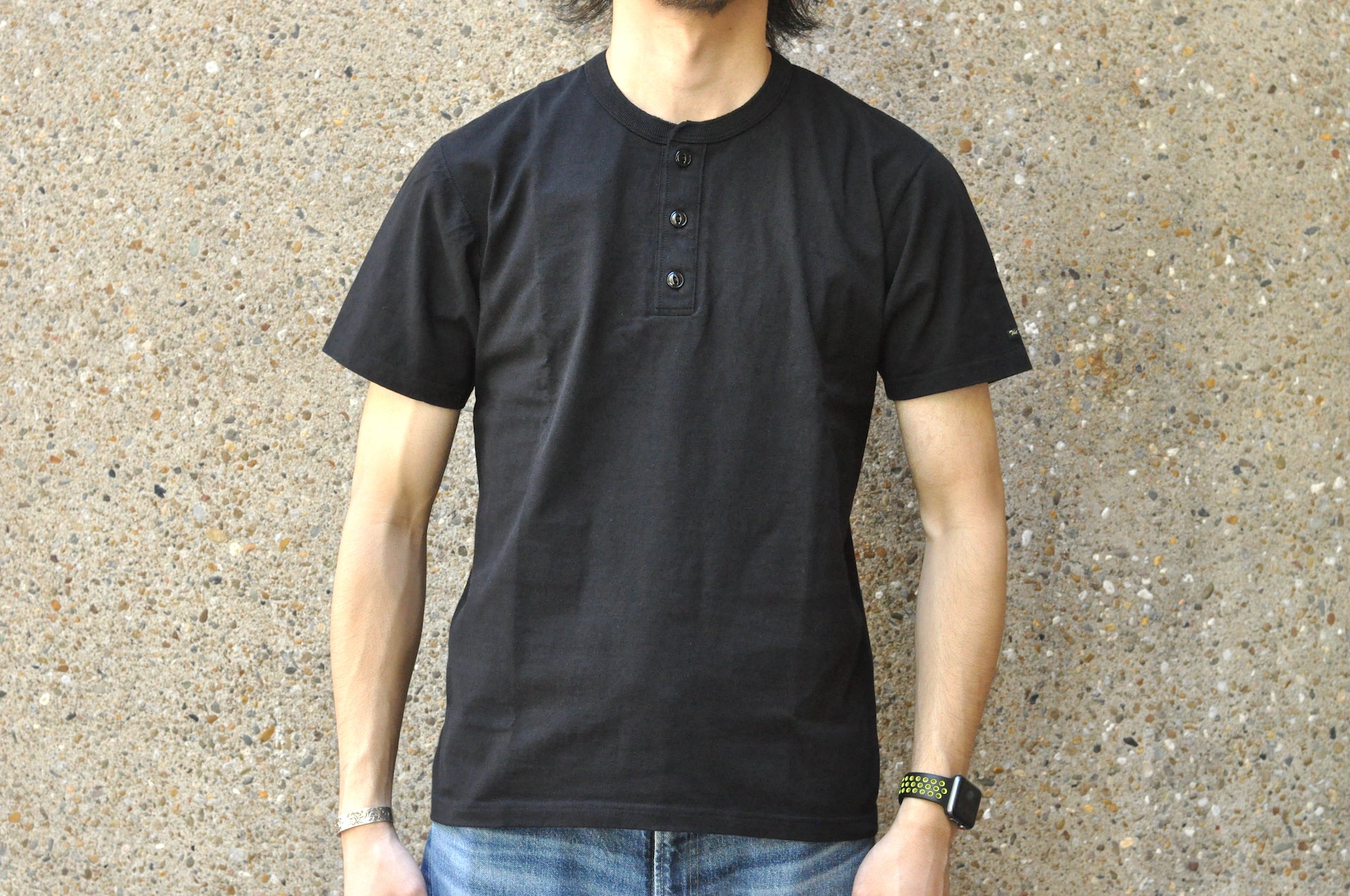 The Flat Head '26 Version 9oz Loopwheeled Henley Tee (Solid Black)