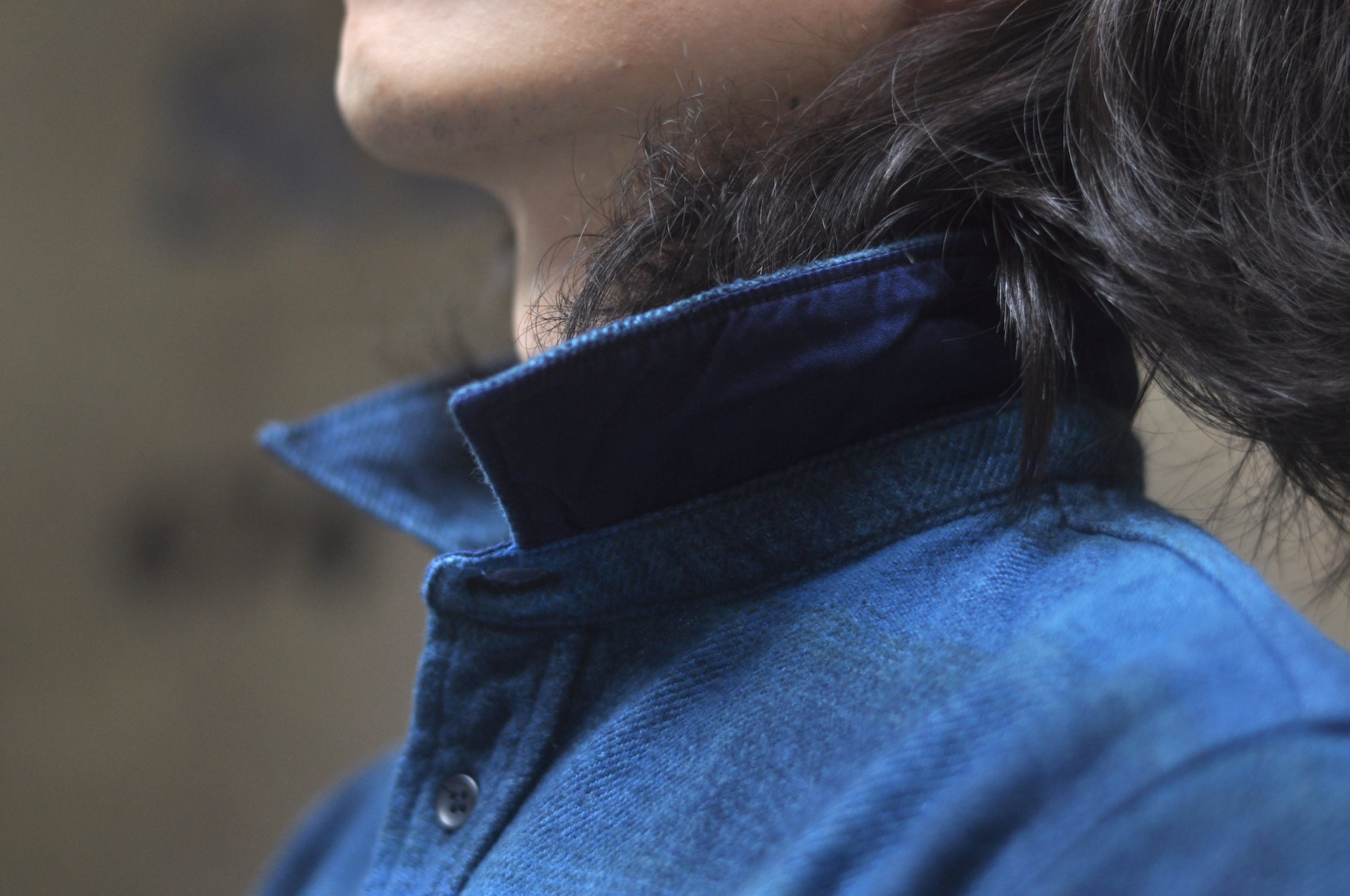 Pure Blue Japan 11oz “Indigo-Overdyed” Cotton Tweed Flannel Work Shirt (Beige)