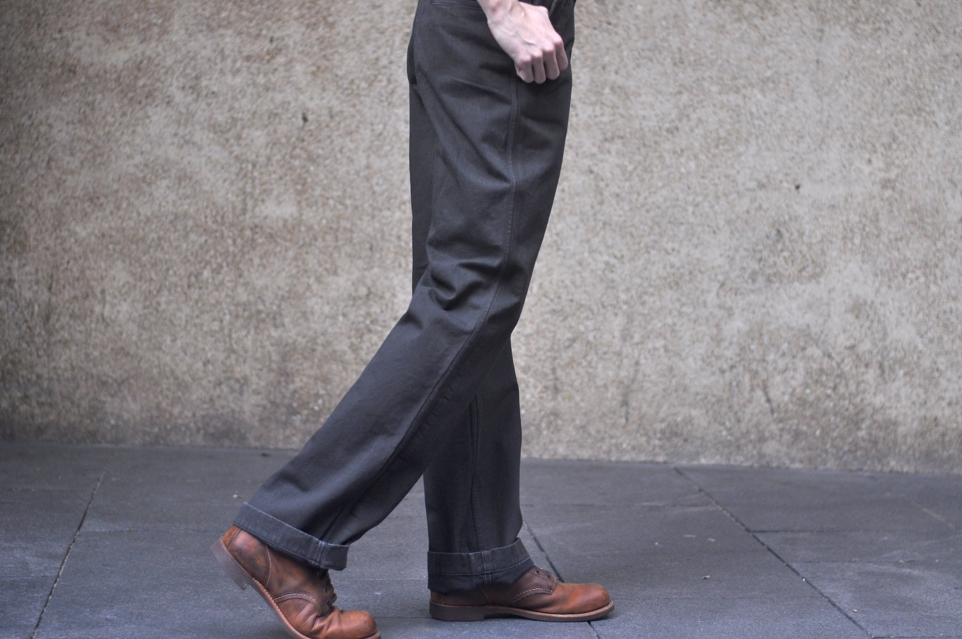 Freewheelers 10.5oz Ink-Black Denim “STEVEDORE” Work Trousers
