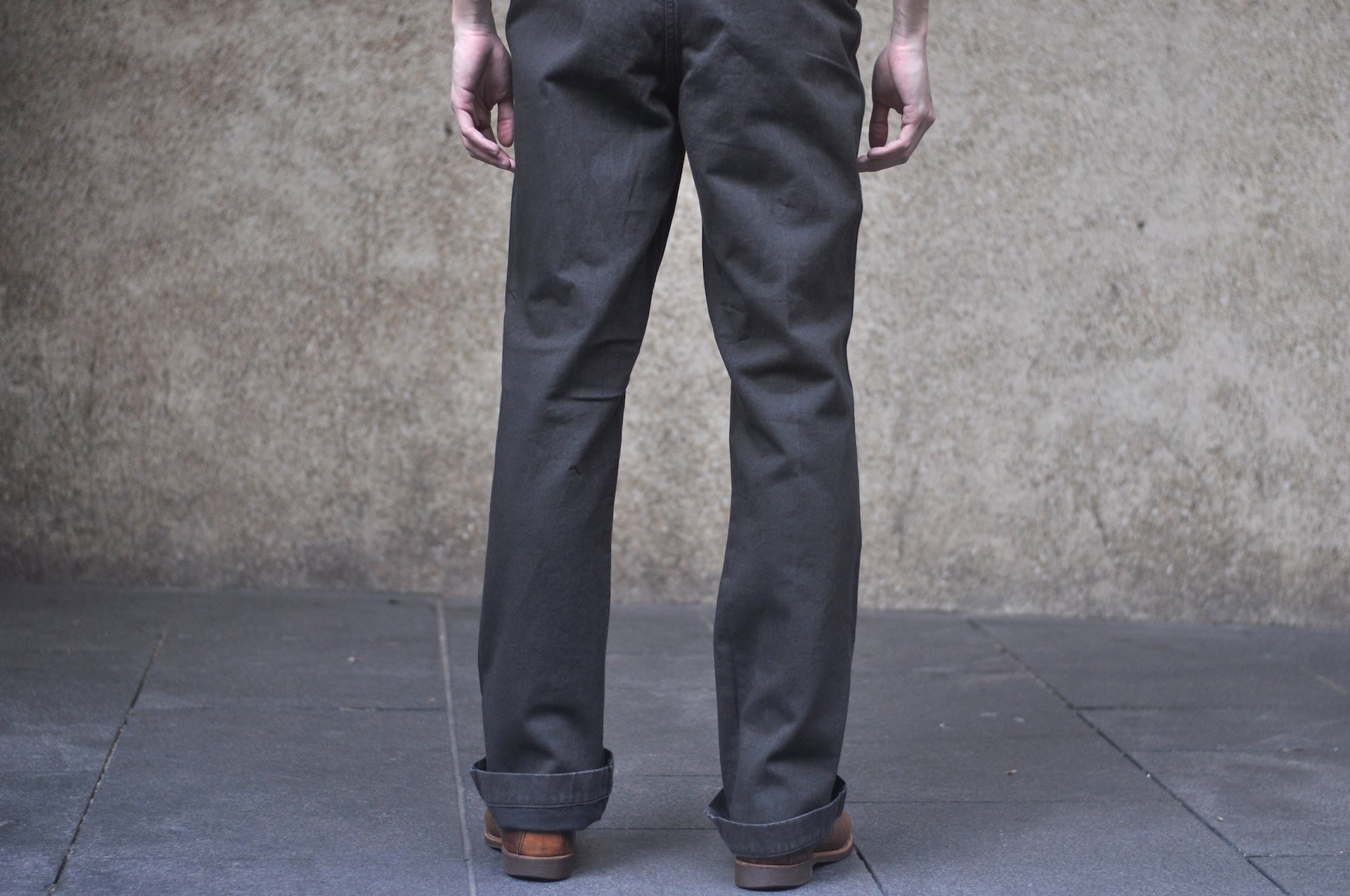 Freewheelers 10.5oz Ink-Black Denim “STEVEDORE” Work Trousers