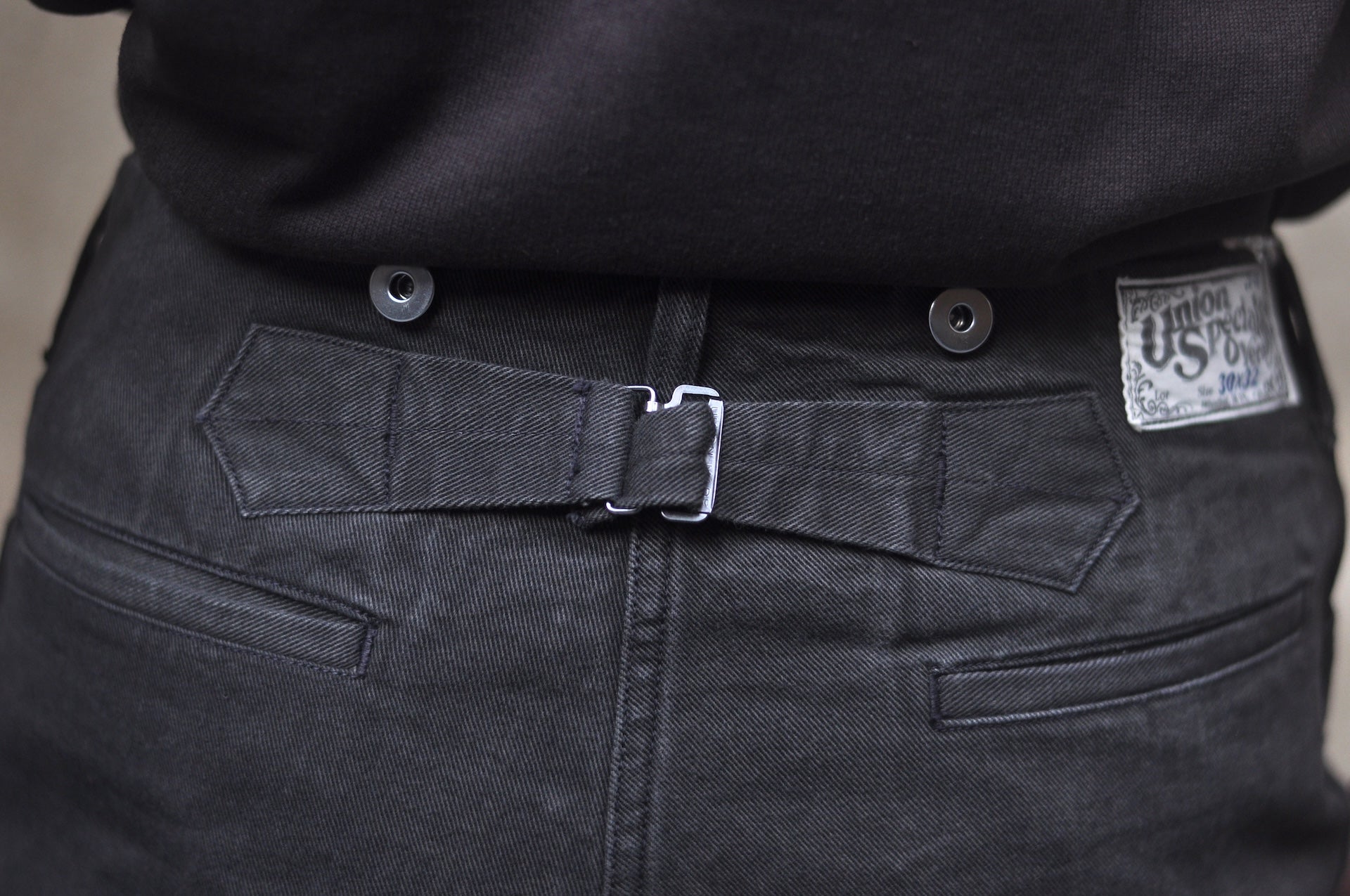Freewheelers 10.5oz Ink-Black Denim “STEVEDORE” Work Trousers