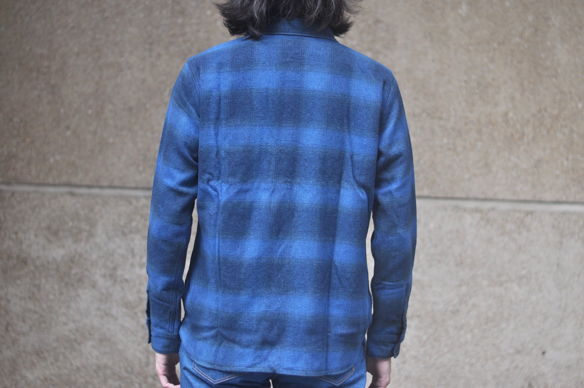 Pure Blue Japan 11oz “Indigo-Overdyed” Cotton Tweed Flannel Work Shirt (Beige)