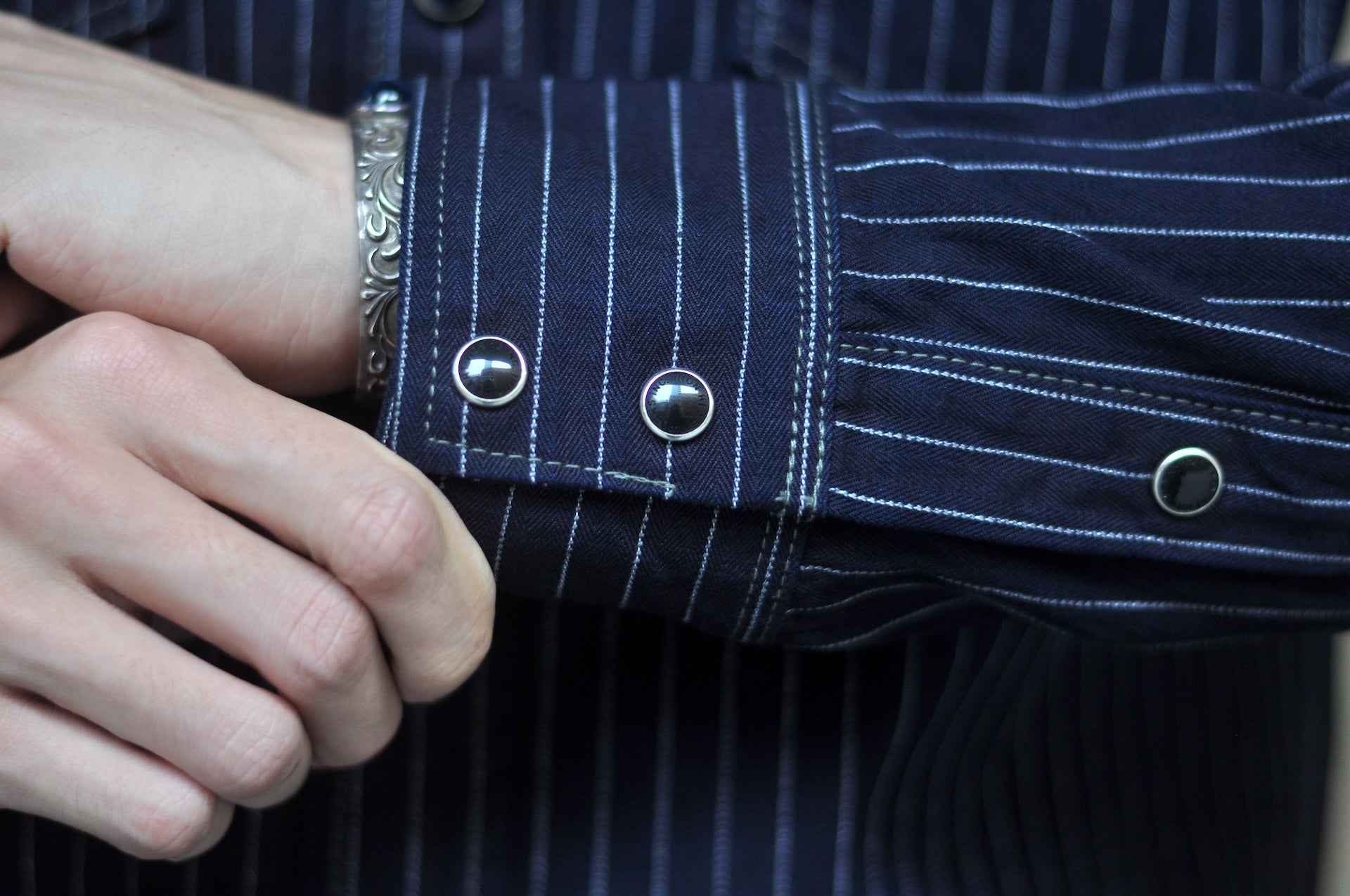 Iron Heart 8.5oz Indigo Dyed Herringbone Stripe Western Shirt