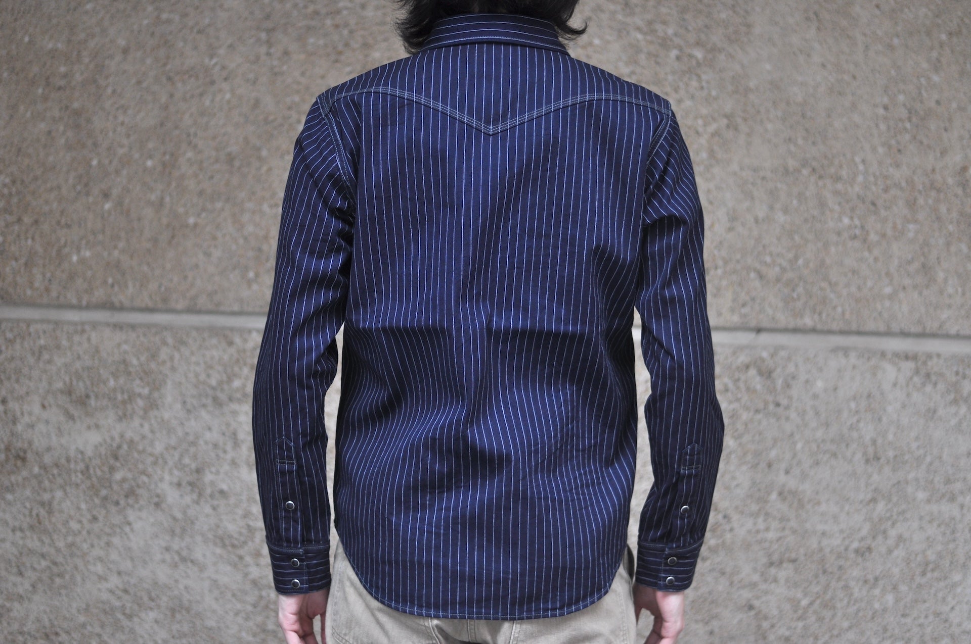 Iron Heart 8.5oz Indigo Dyed Herringbone Stripe Western Shirt