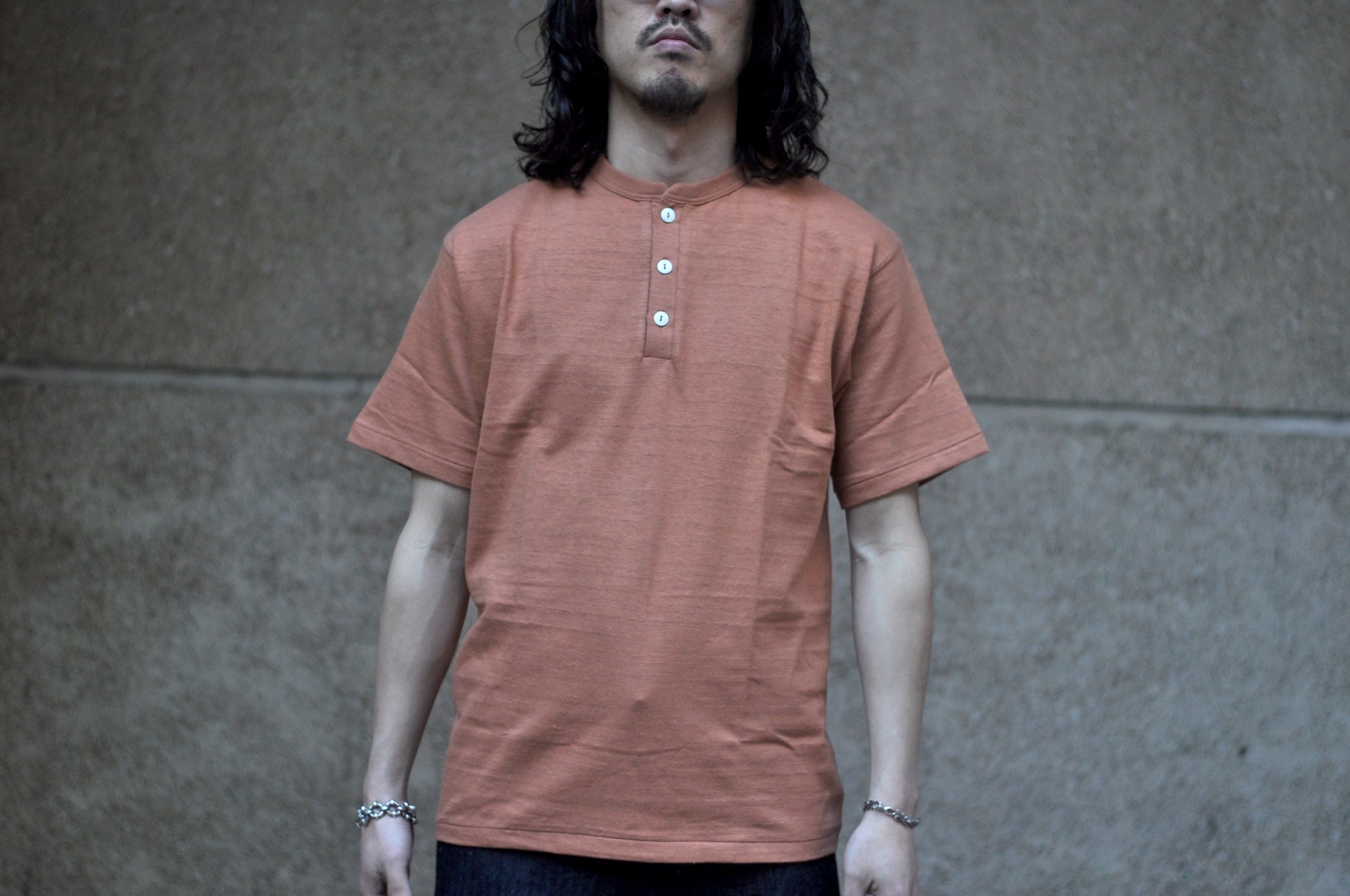 Warehouse 5.5oz "Bamboo Textured" Henley Tee (Dark Salmon)