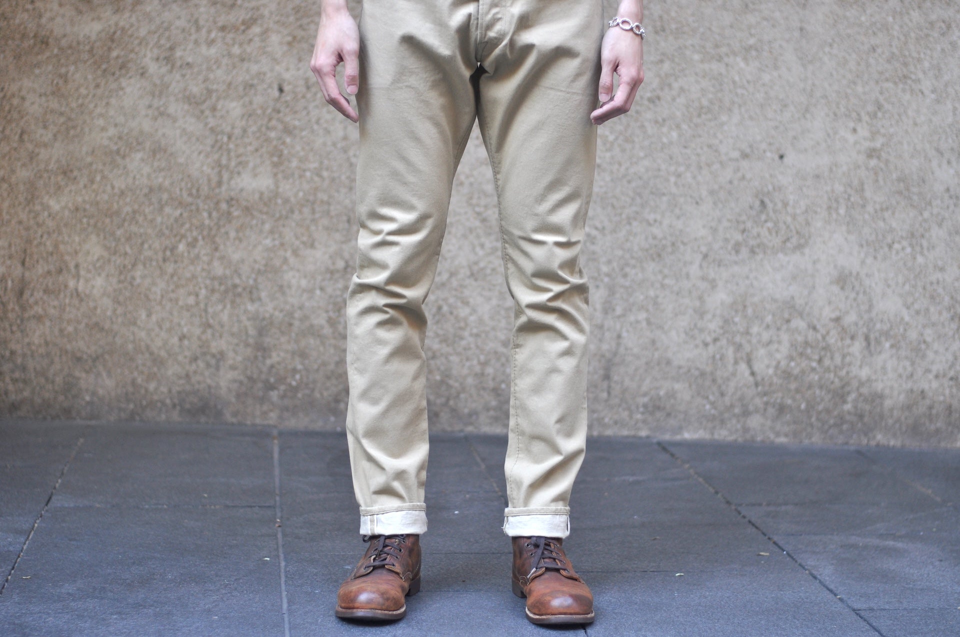 Pure Blue Japan 12oz Selvedge Chino Trousers (Beige)
