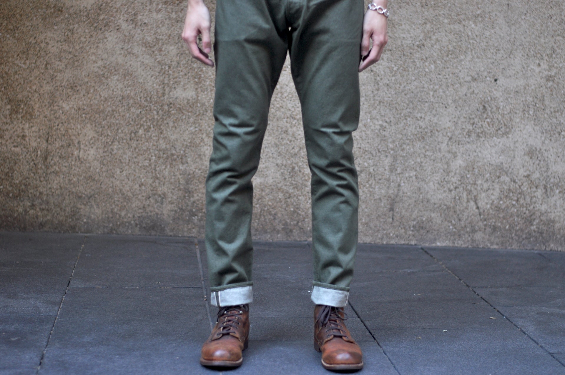 Pure Blue Japan 12oz Selvedge Chino Trousers (Olive)