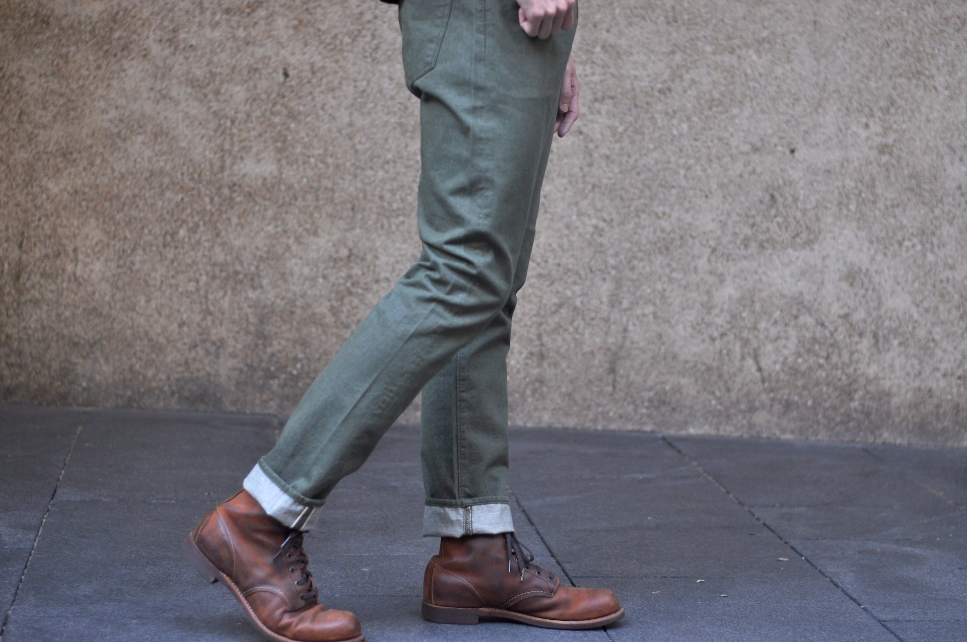 Pure Blue Japan 12oz Selvedge Chino Trousers (Olive)