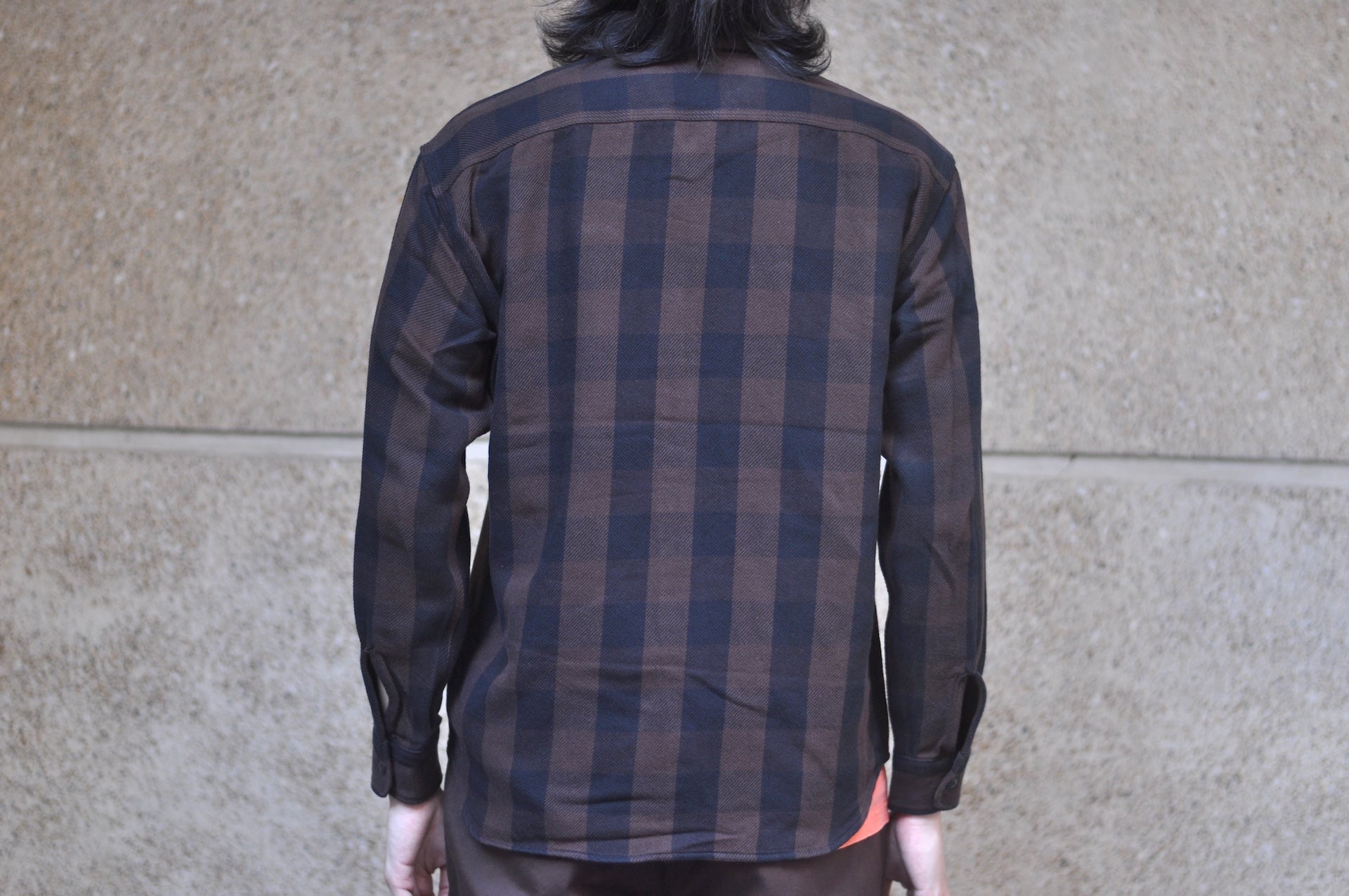 MOMOTARO JEANS Medium-Weight Cotton Flannel Workshirt (Brown)