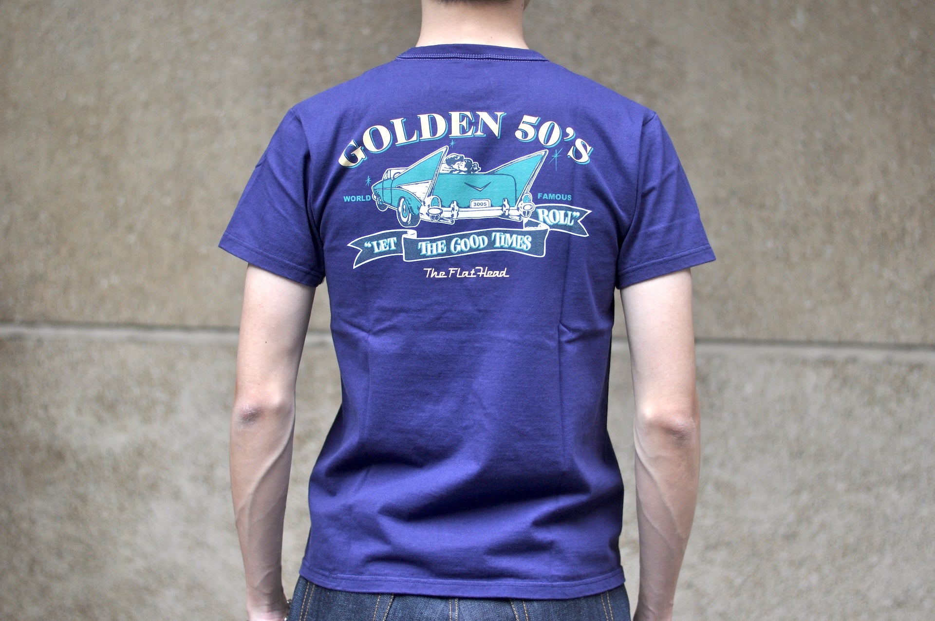 The Flat Head 9oz "Golden '50s" Loopwheeled Tee (Eggplant Navy)