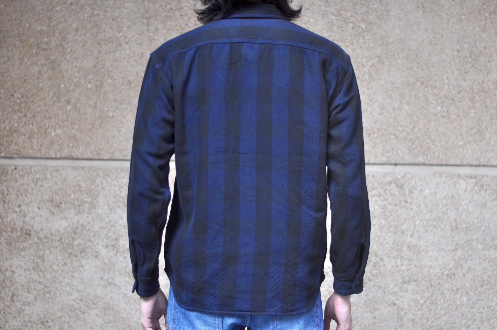 MOMOTARO JEANS Medium-Weight Cotton Flannel Workshirt (Navy)