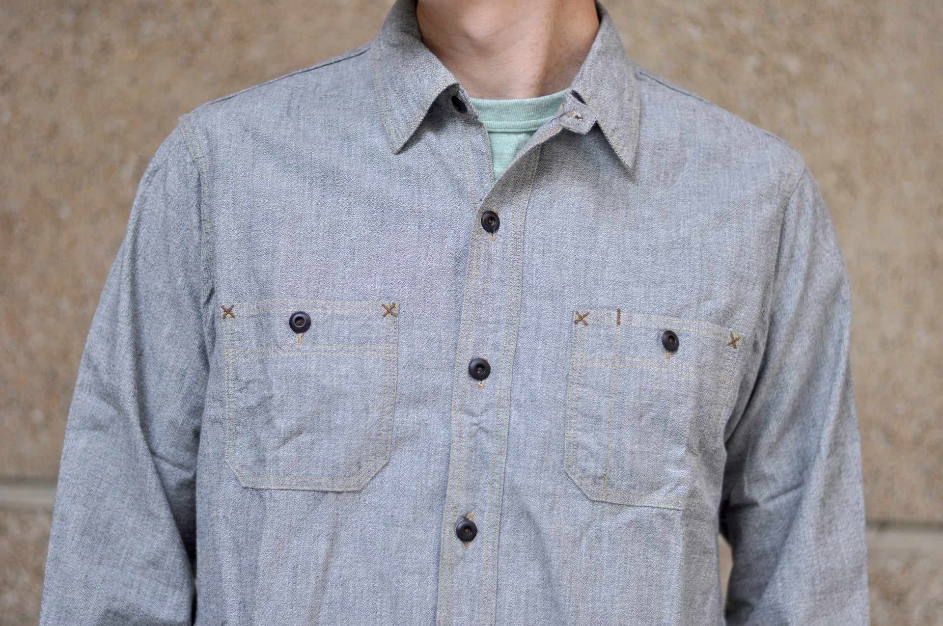 Freewheelers 8oz "Neal" Selvage Chambray Shirt ‘25 Version (White Pepper)