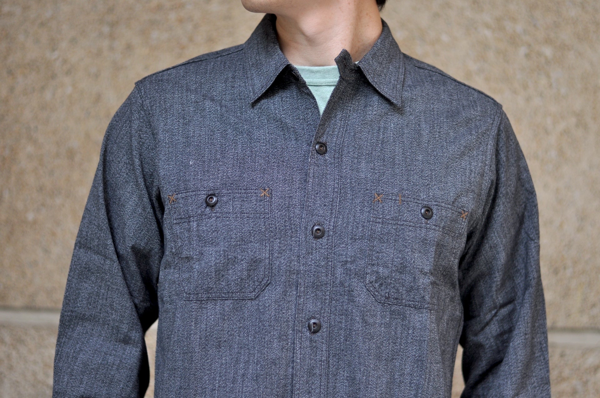 Freewheelers 8oz "Neal" Selvage Chambray Shirt ‘25 Version (Black Pepper)