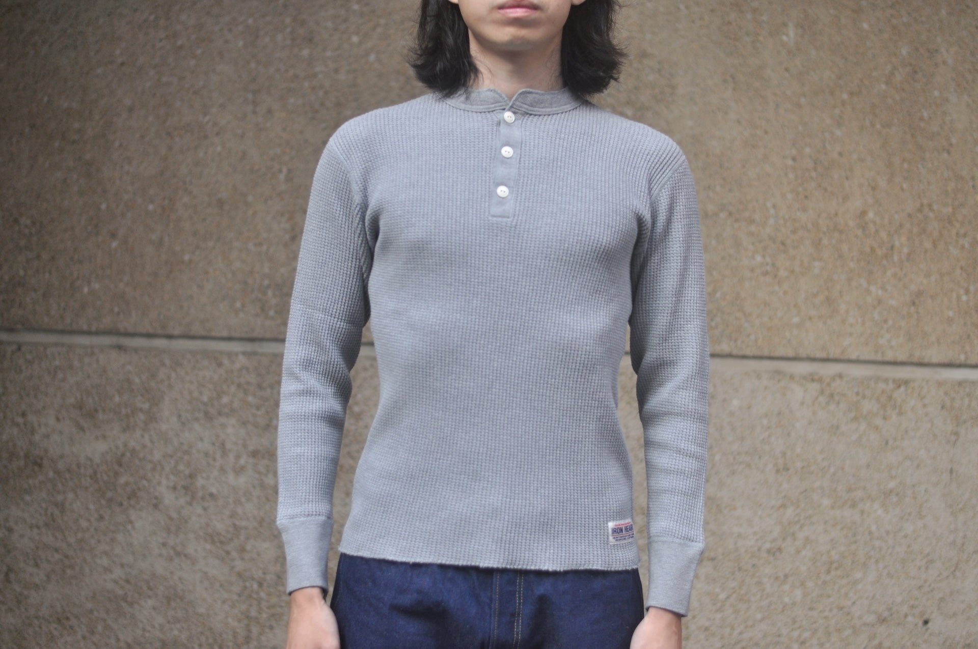 Iron Heart Heavyweight “Waffle Knit” L/S Henley Thermal (Grey)